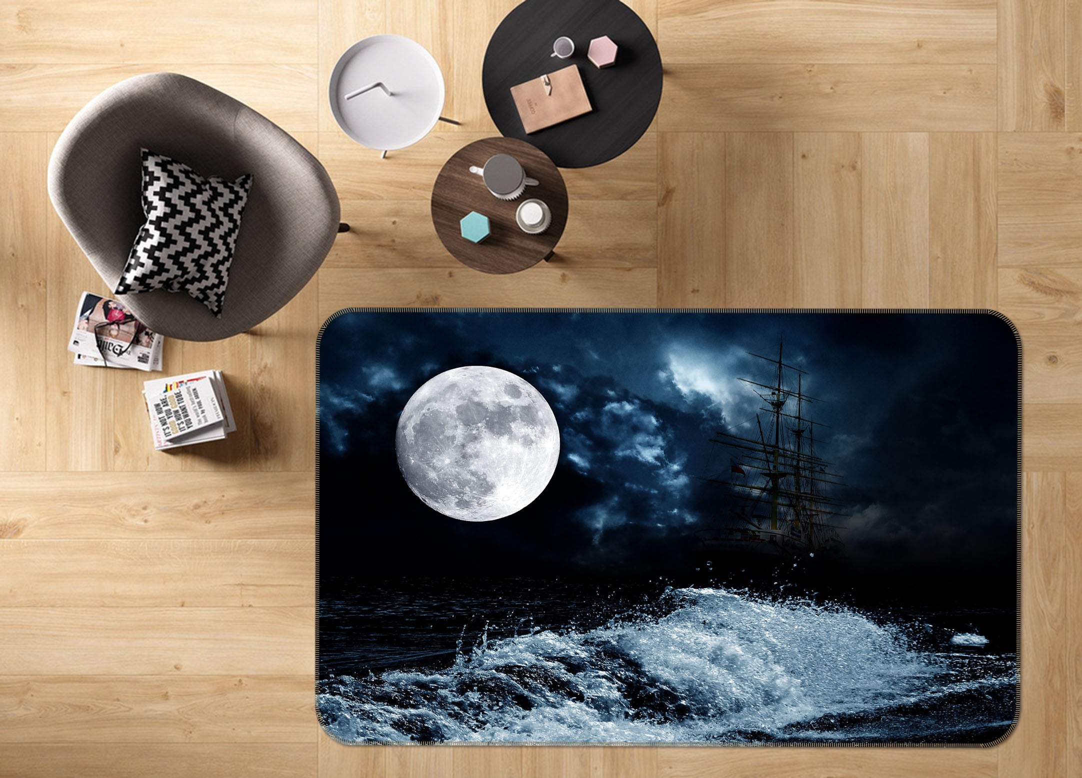 3D Moon Waves 31165 Non Slip Rug Mat