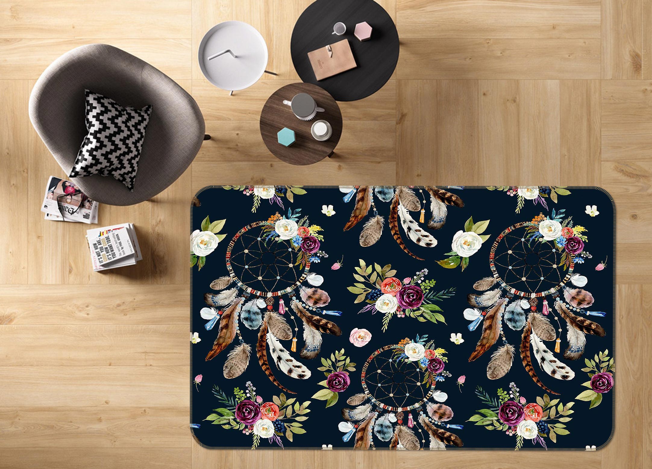 3D Dream Catcher Black 37053 Non Slip Rug Mat