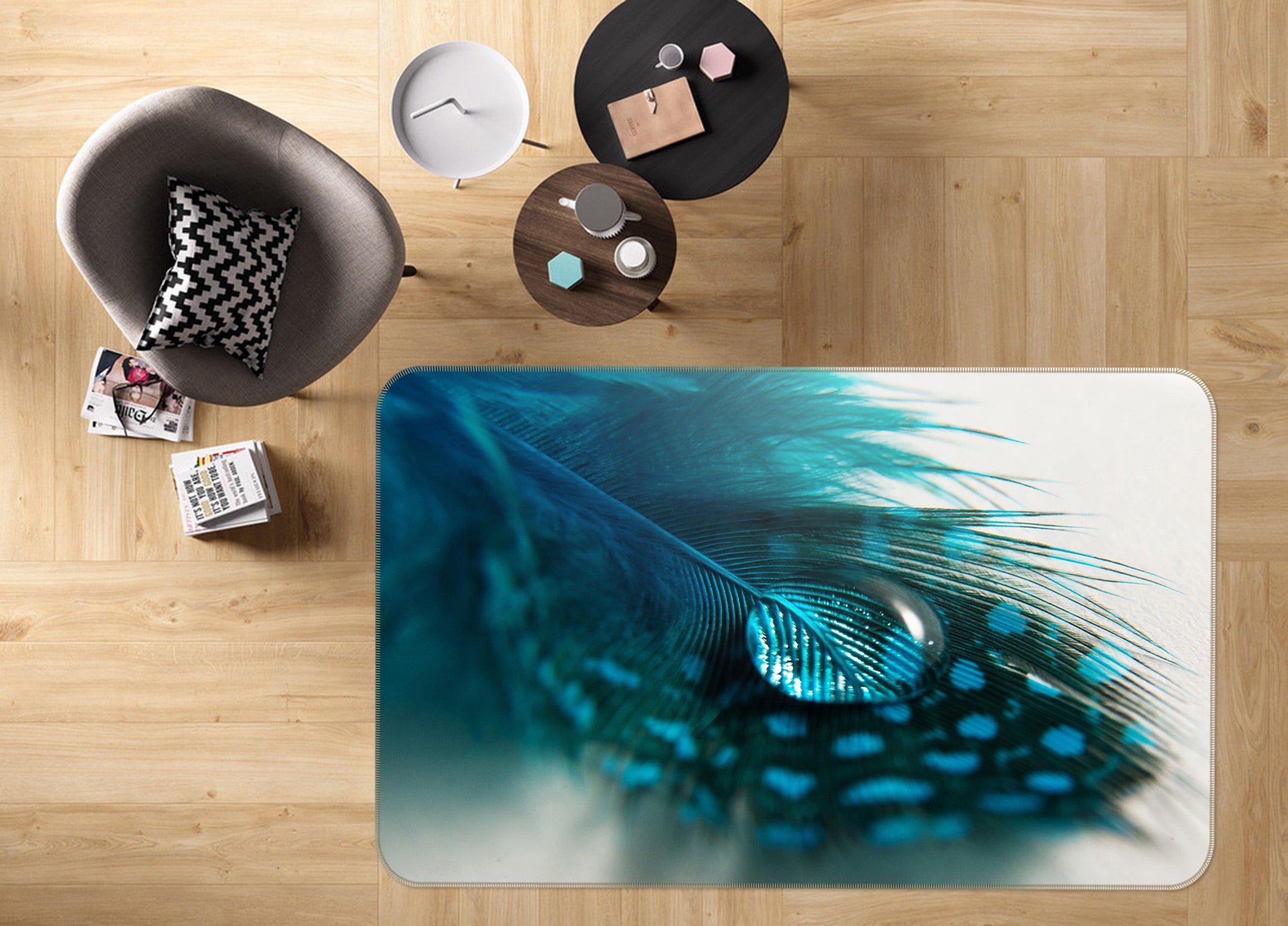 3D Peacock Feather 30007 Non Slip Rug Mat