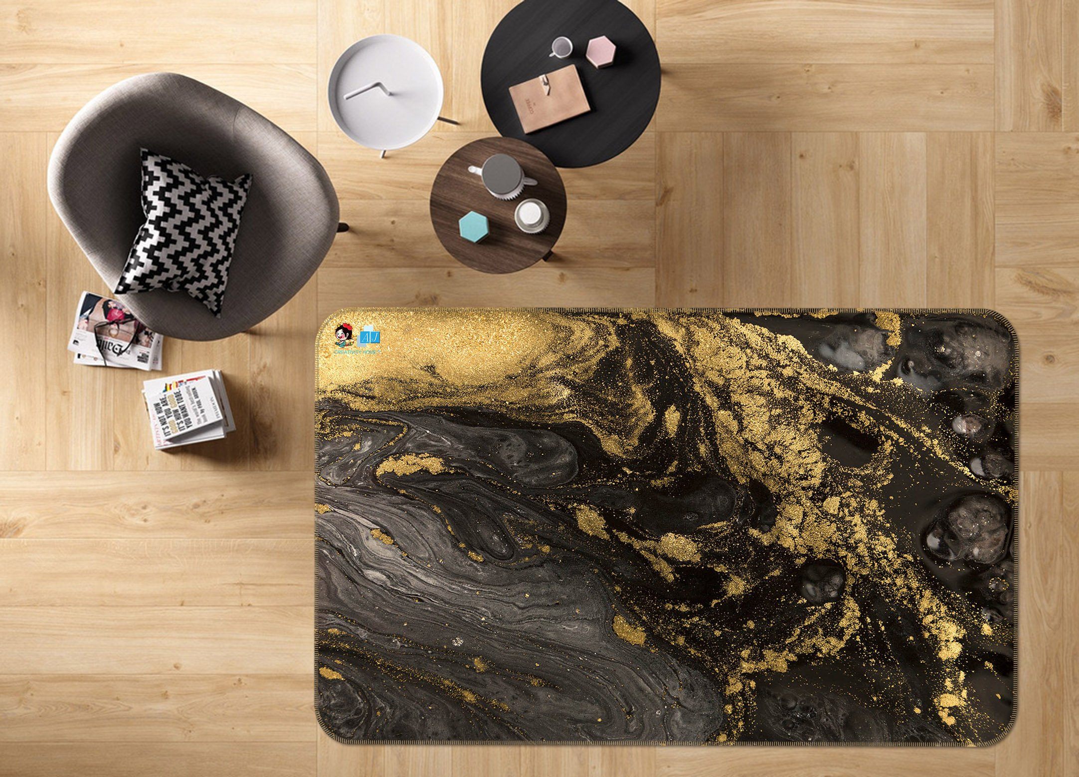 3D Black Gold Pattern 375 Non Slip Rug Mat Mat AJ Creativity Home 