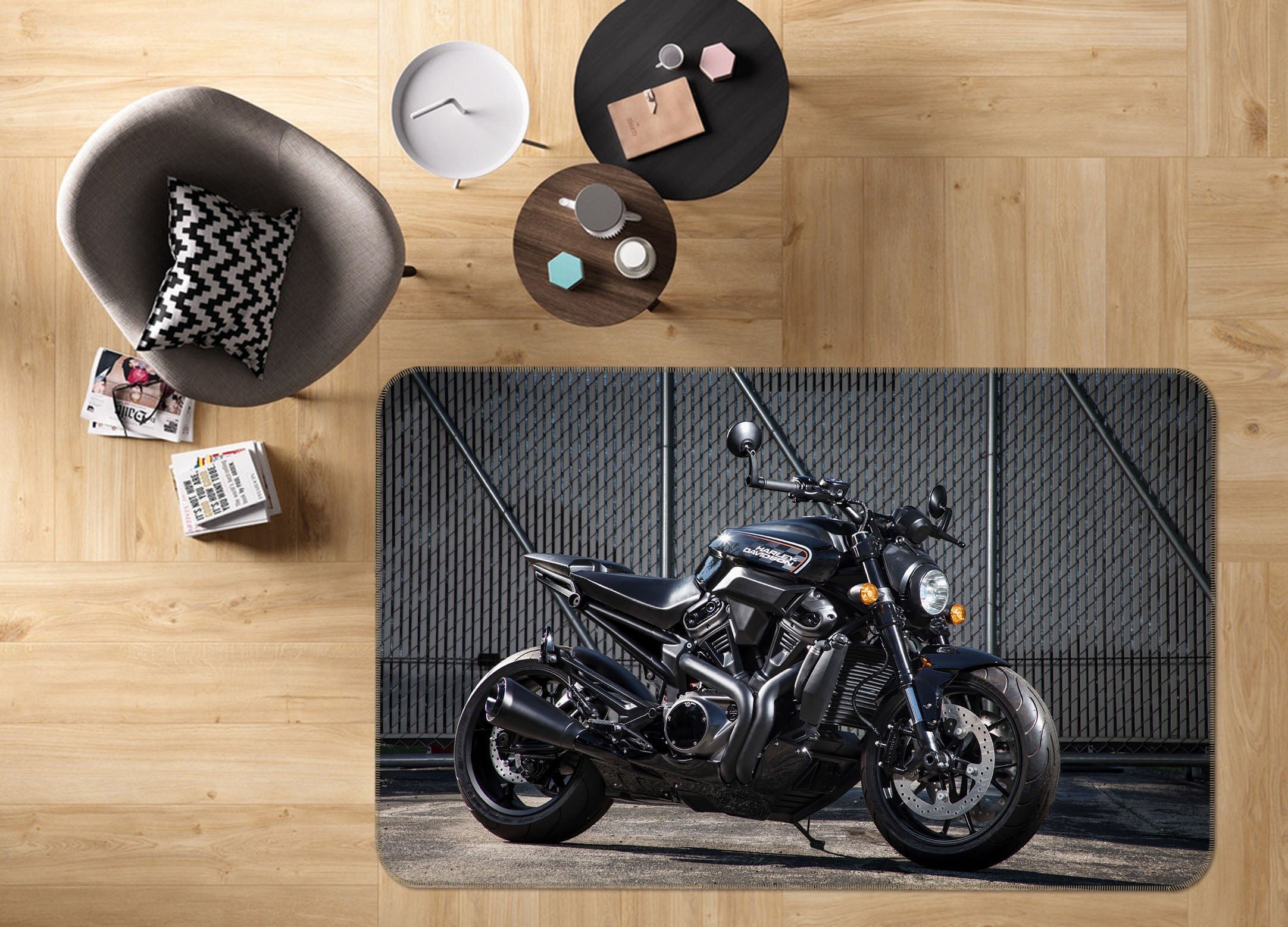 3D Black Motorcycle 42089 Vehicle Non Slip Rug Mat