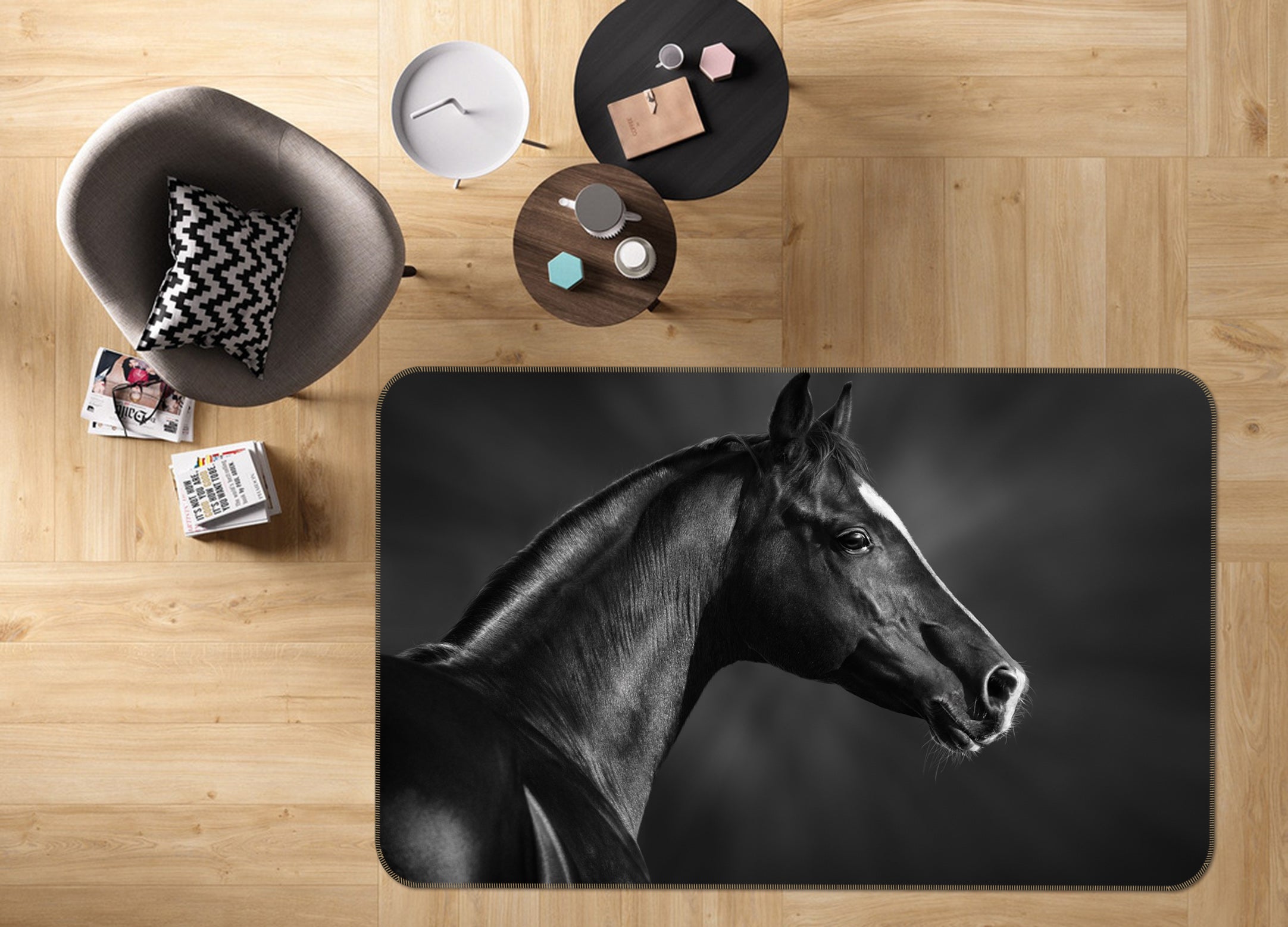3D Black Horse 65093 Non Slip Rug Mat