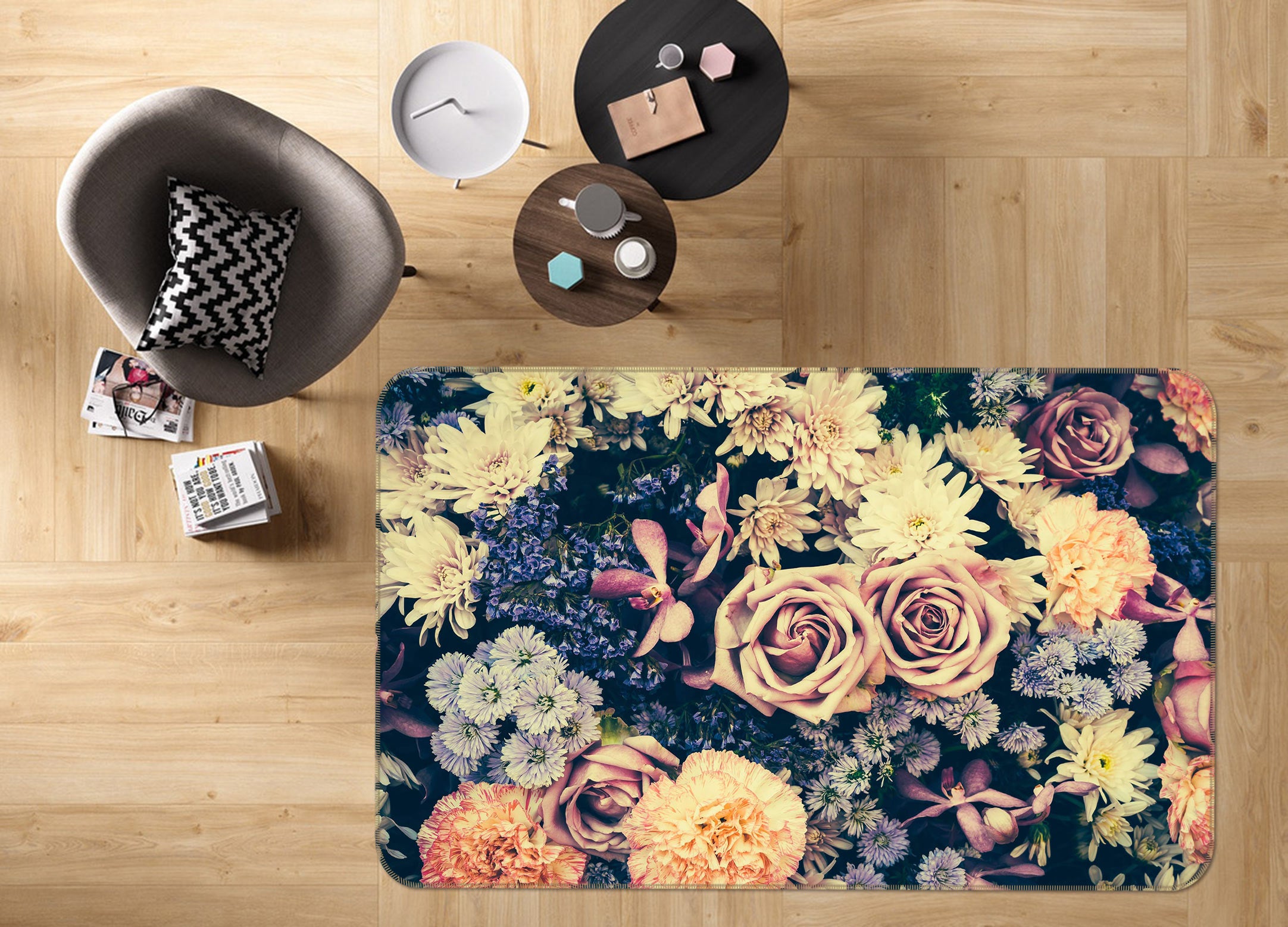 3D Flowers 37085 Non Slip Rug Mat