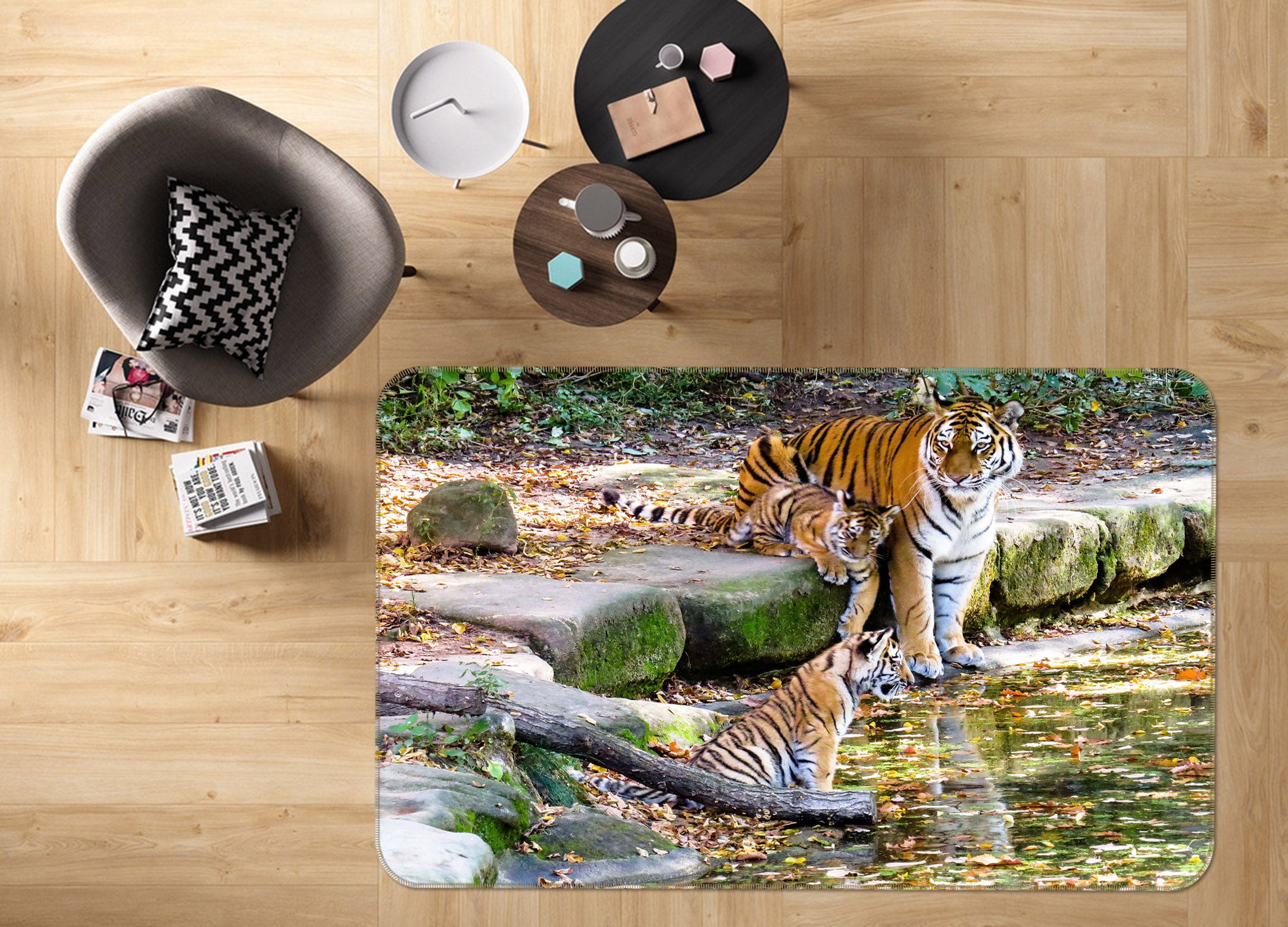 3D Tiger River 142 Animal Non Slip Rug Mat