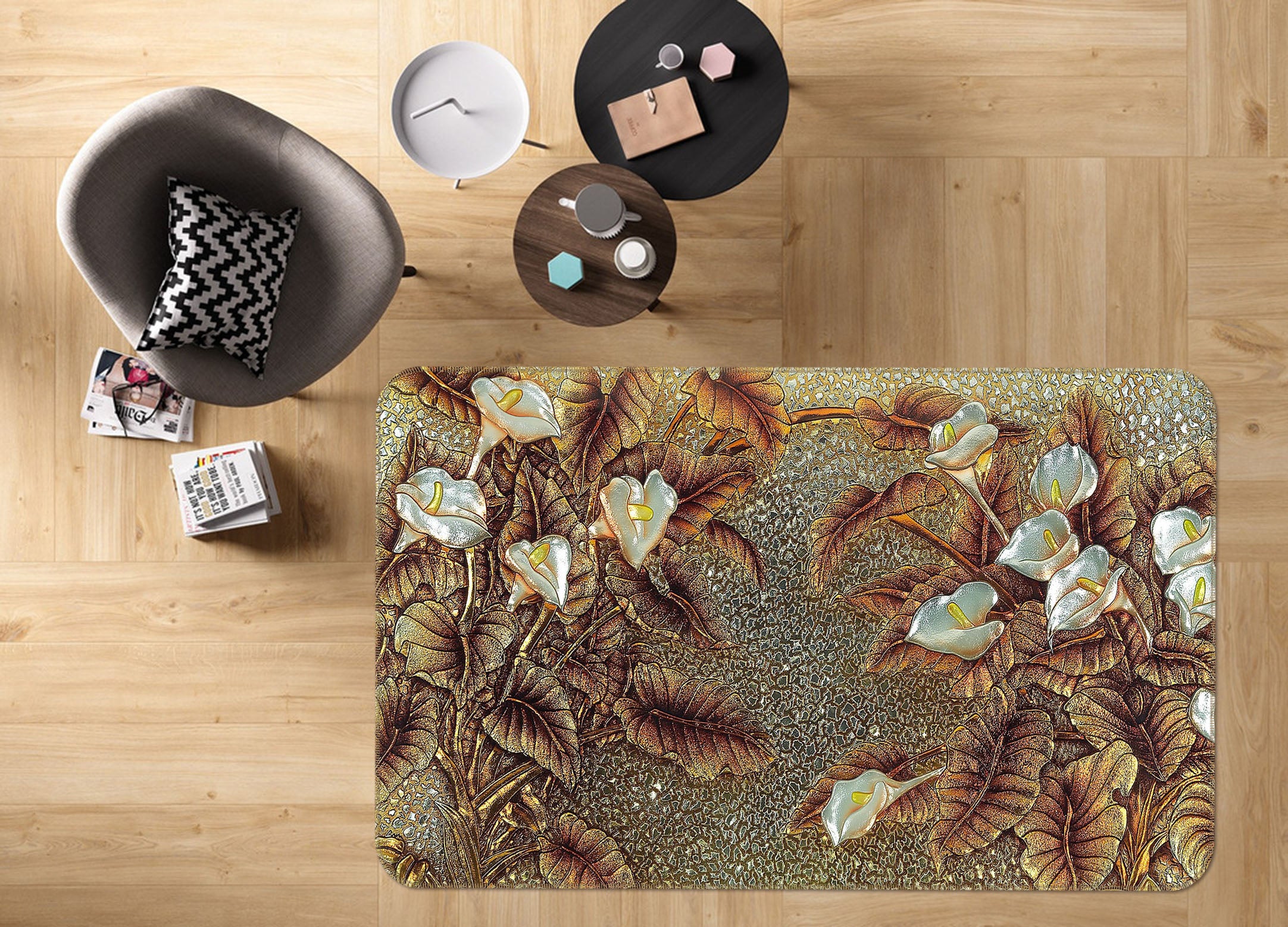 3D Leaf Pattern 32093 Non Slip Rug Mat