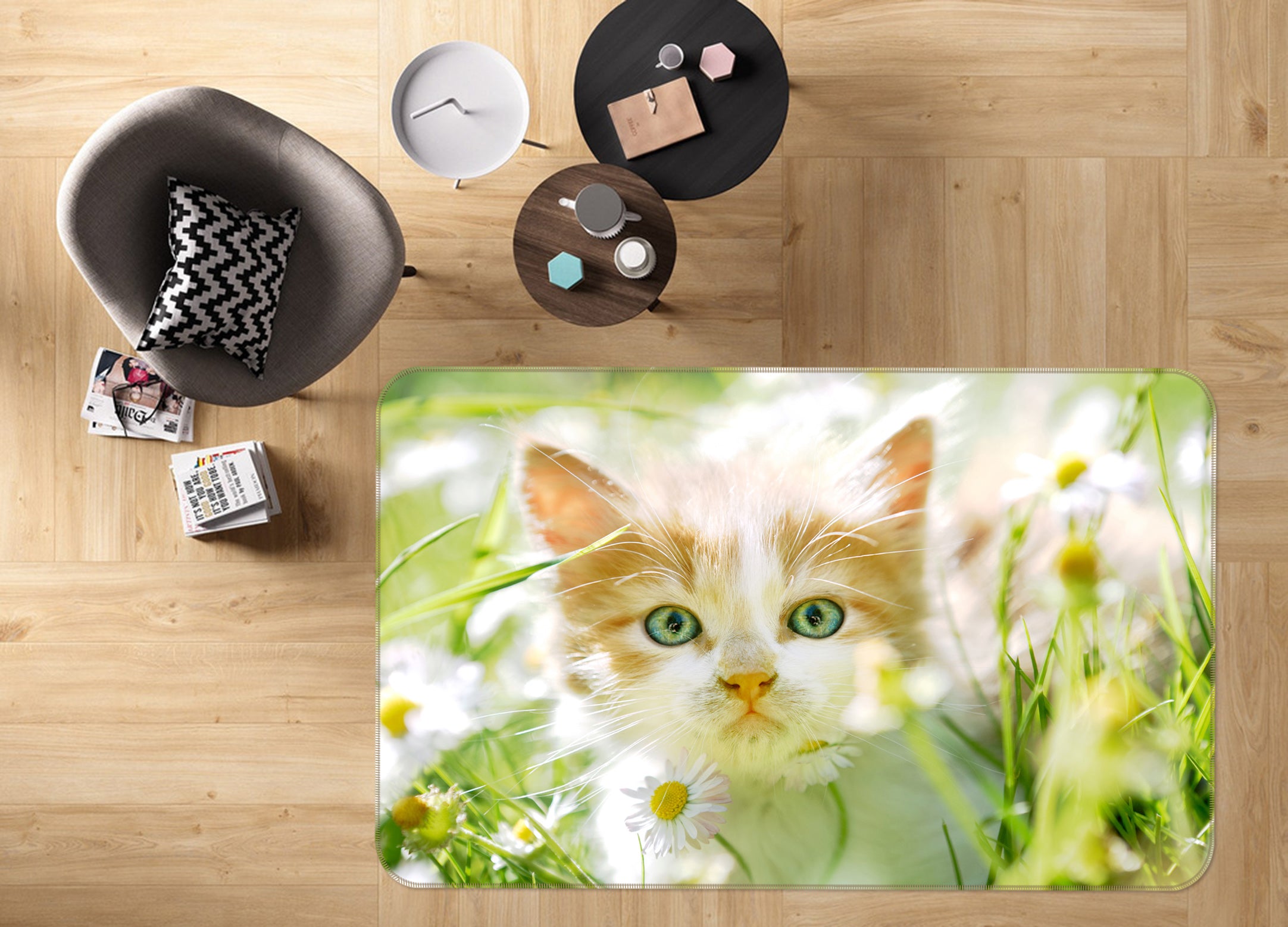 3D Flower Kitten 37094 Non Slip Rug Mat