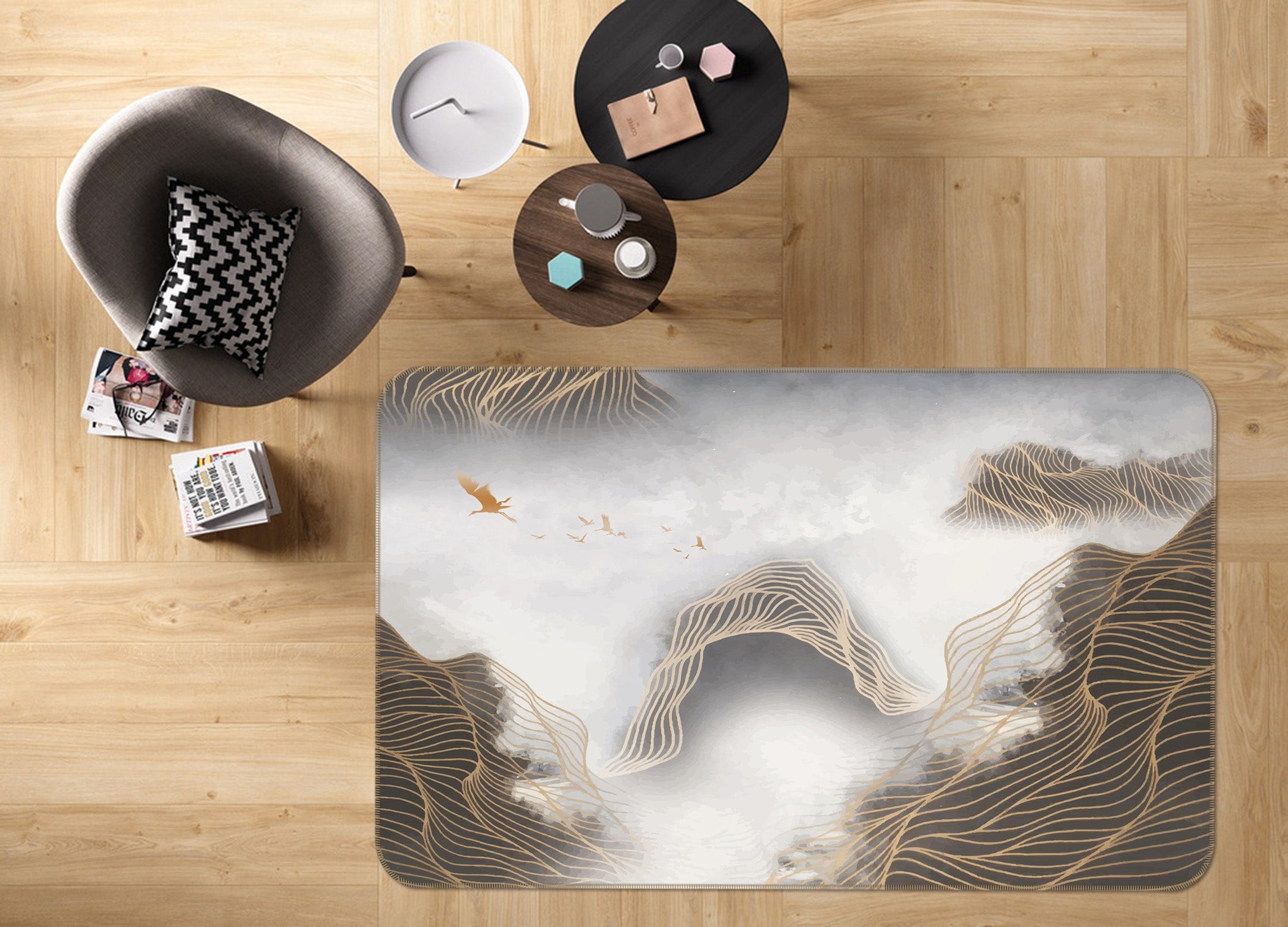 3D Wavy Lines 65150 Non Slip Rug Mat