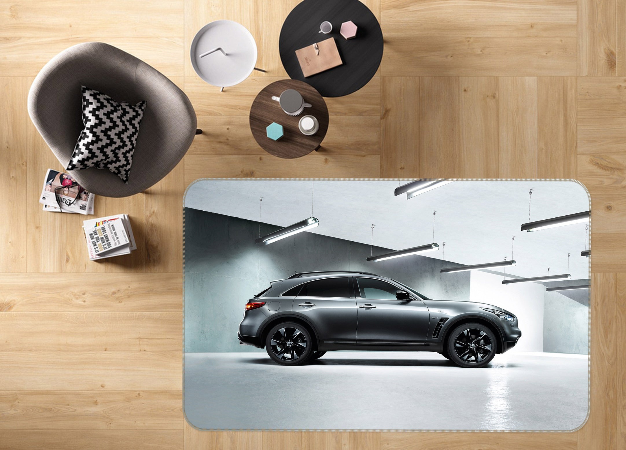 3D Black Car 76300 Non Slip Rug Mat