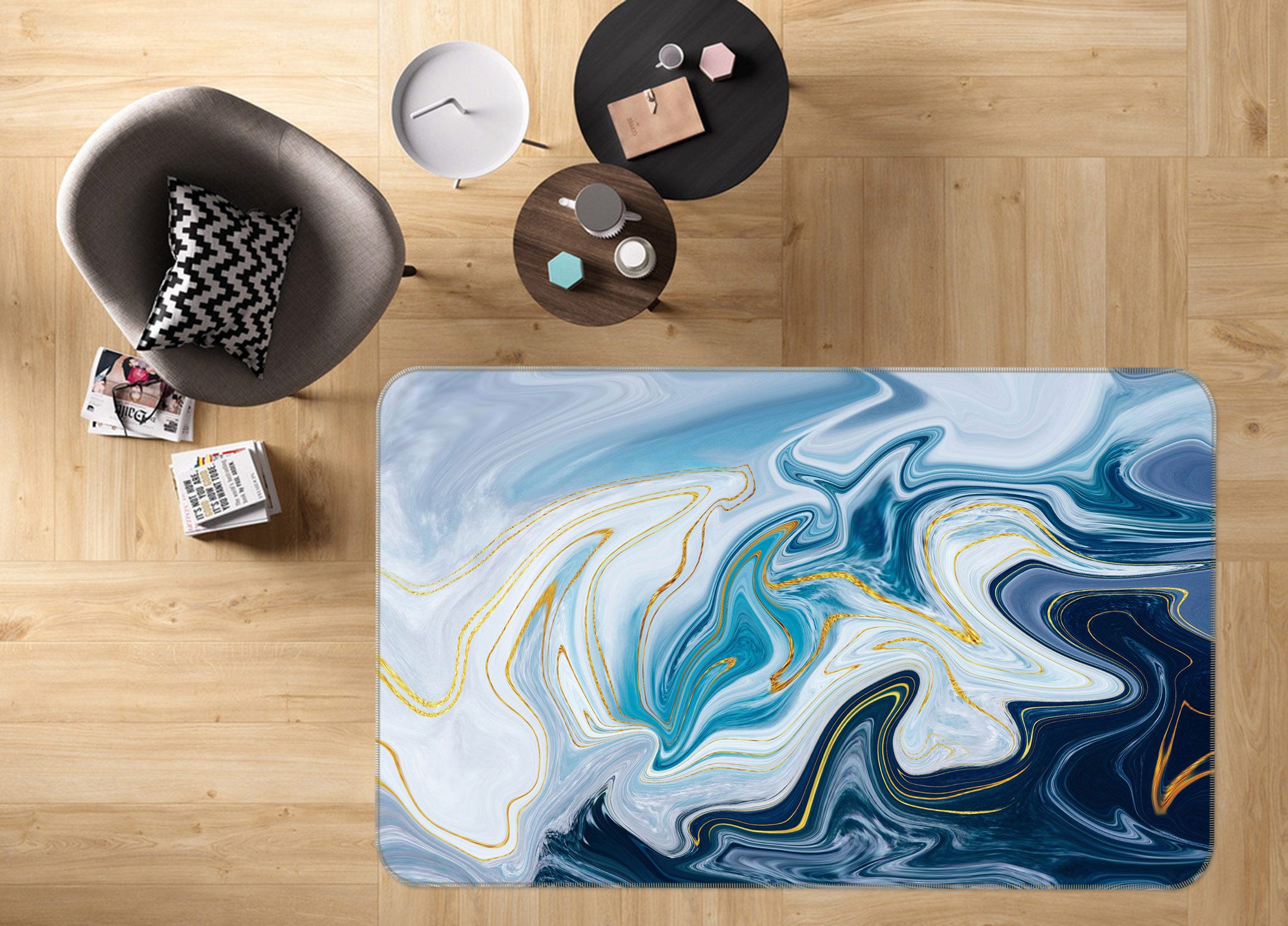 3D Blue Texture 26228 Non Slip Rug Mat