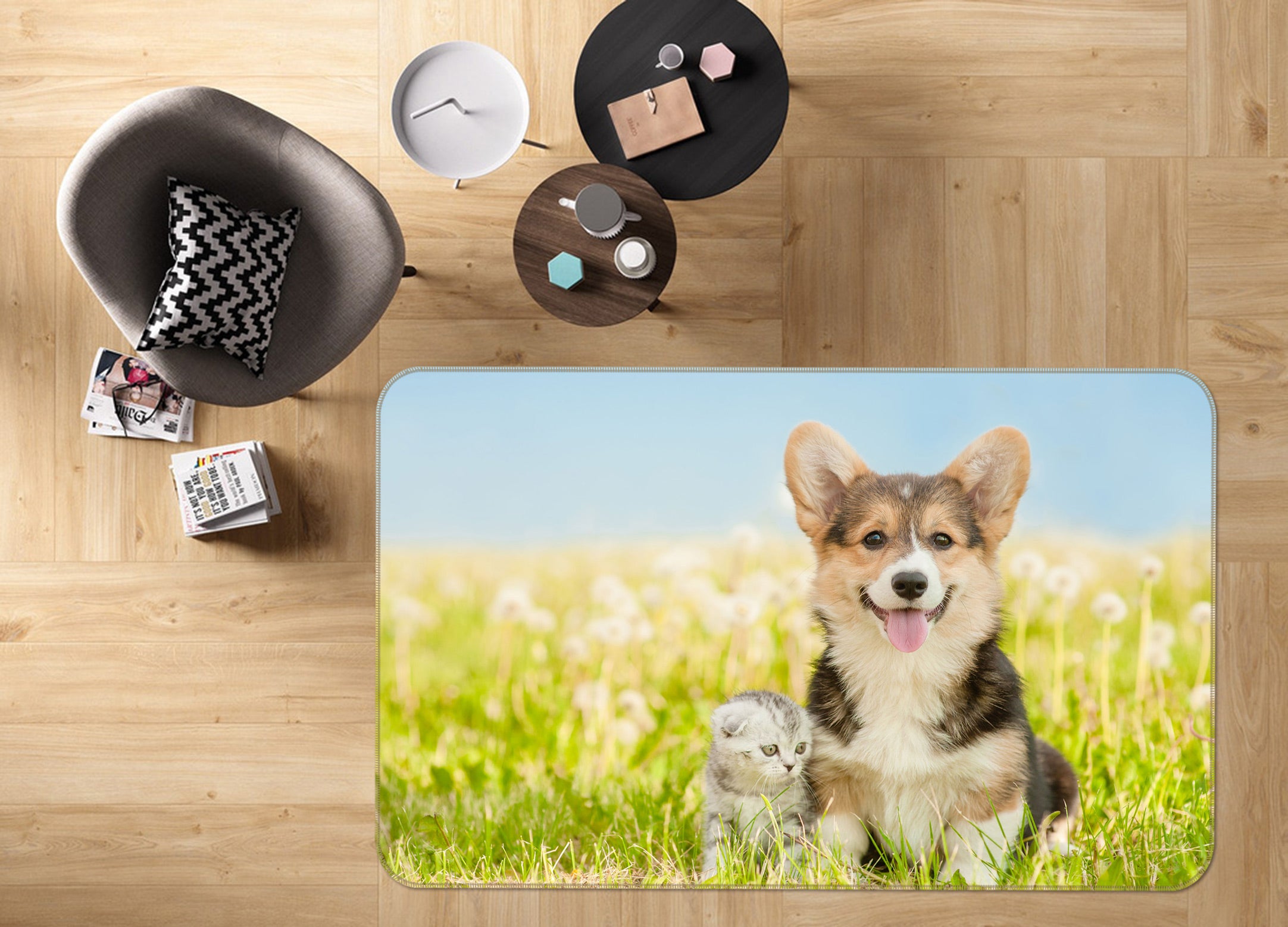 3D Grassland Cat Dog 37054 Non Slip Rug Mat