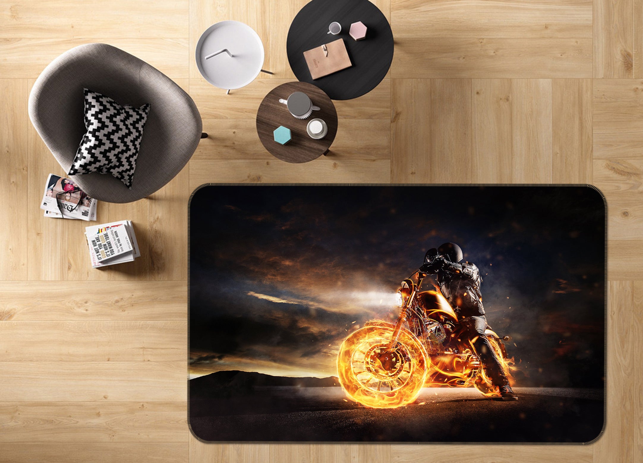 3D Flame Motorcycle 68007 Vehicle Non Slip Rug Mat