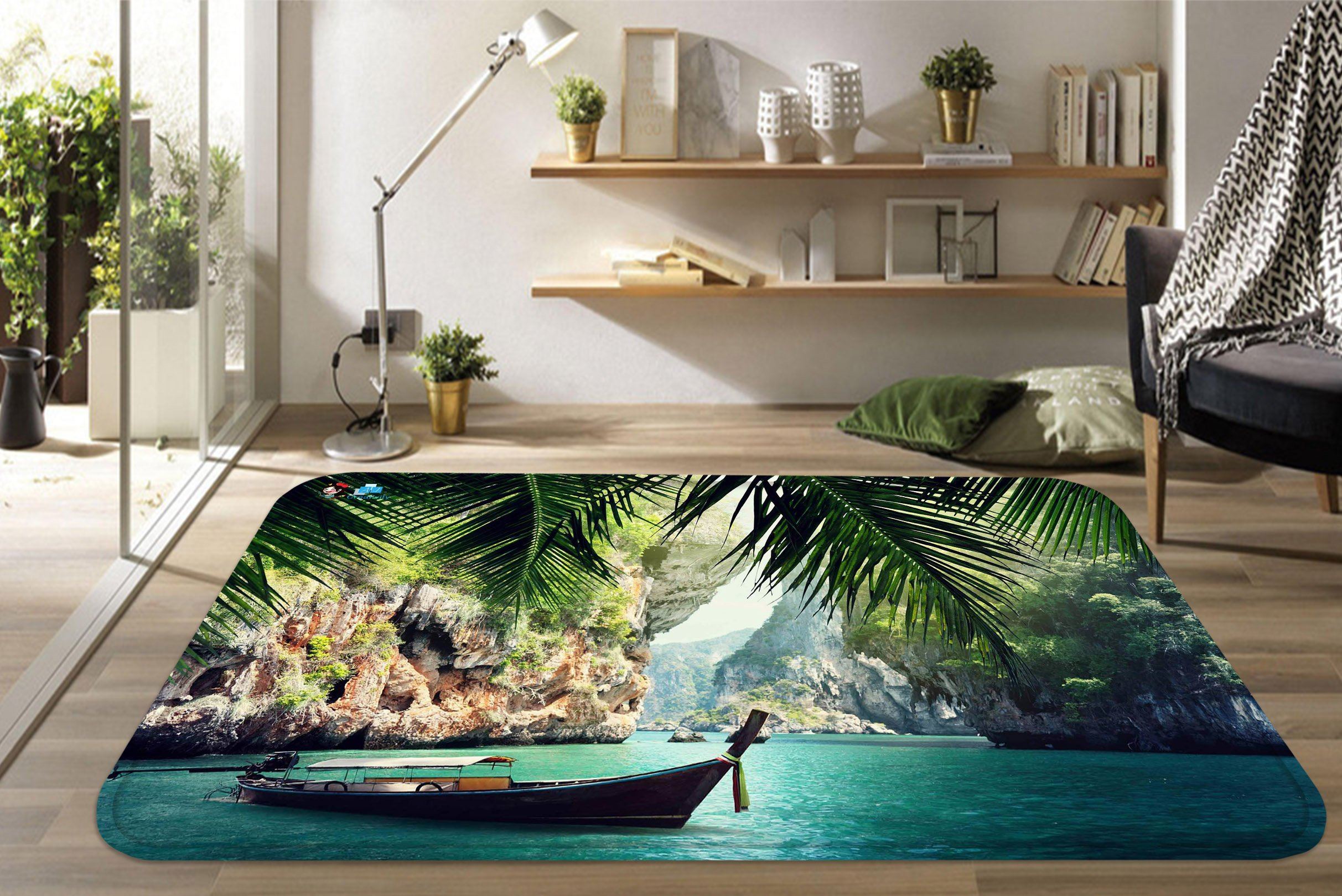 3D Sea Bay Boat 110 Non Slip Rug Mat Mat AJ Creativity Home 
