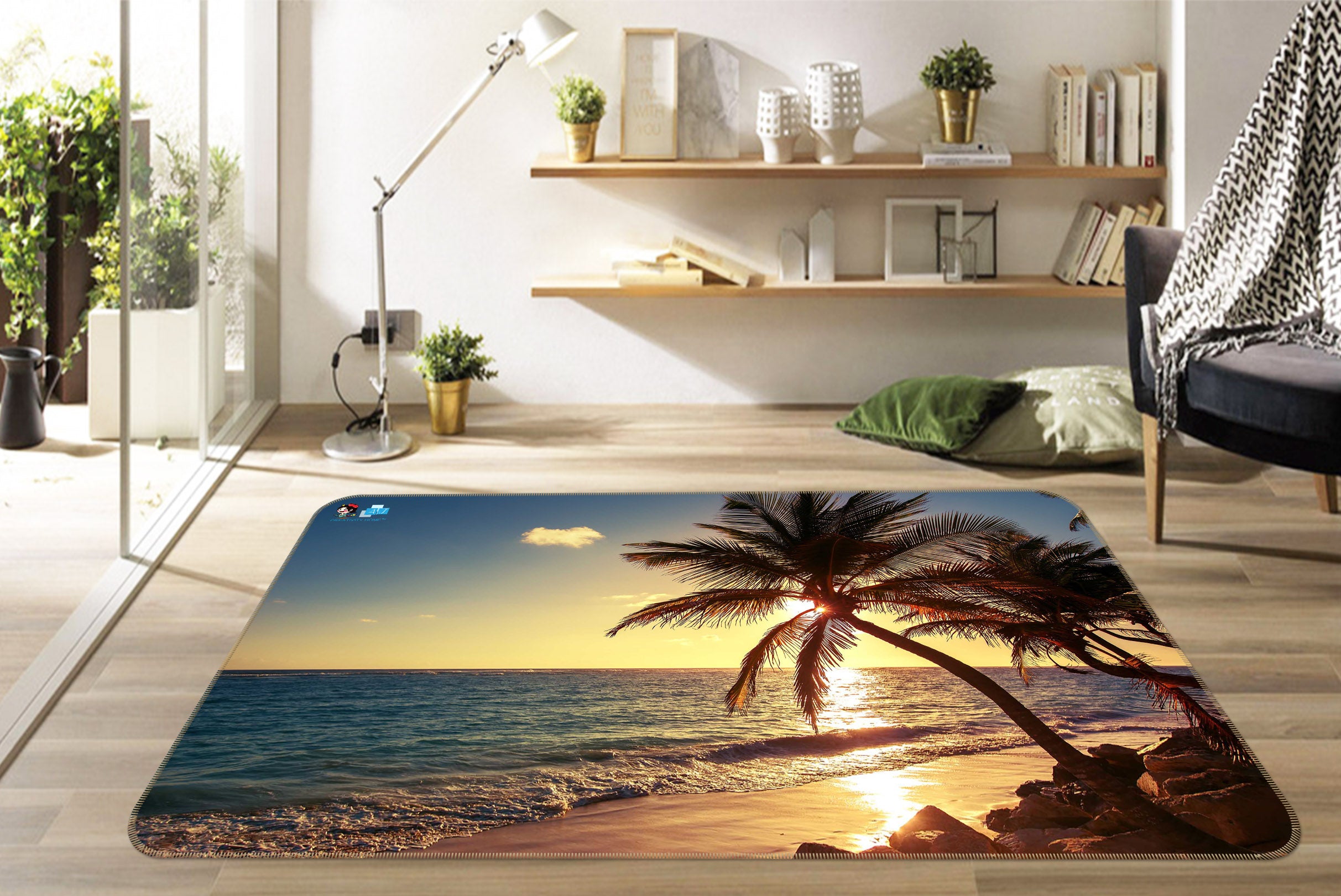 3D Seaside Coconut Tree 66120 Non Slip Rug Mat