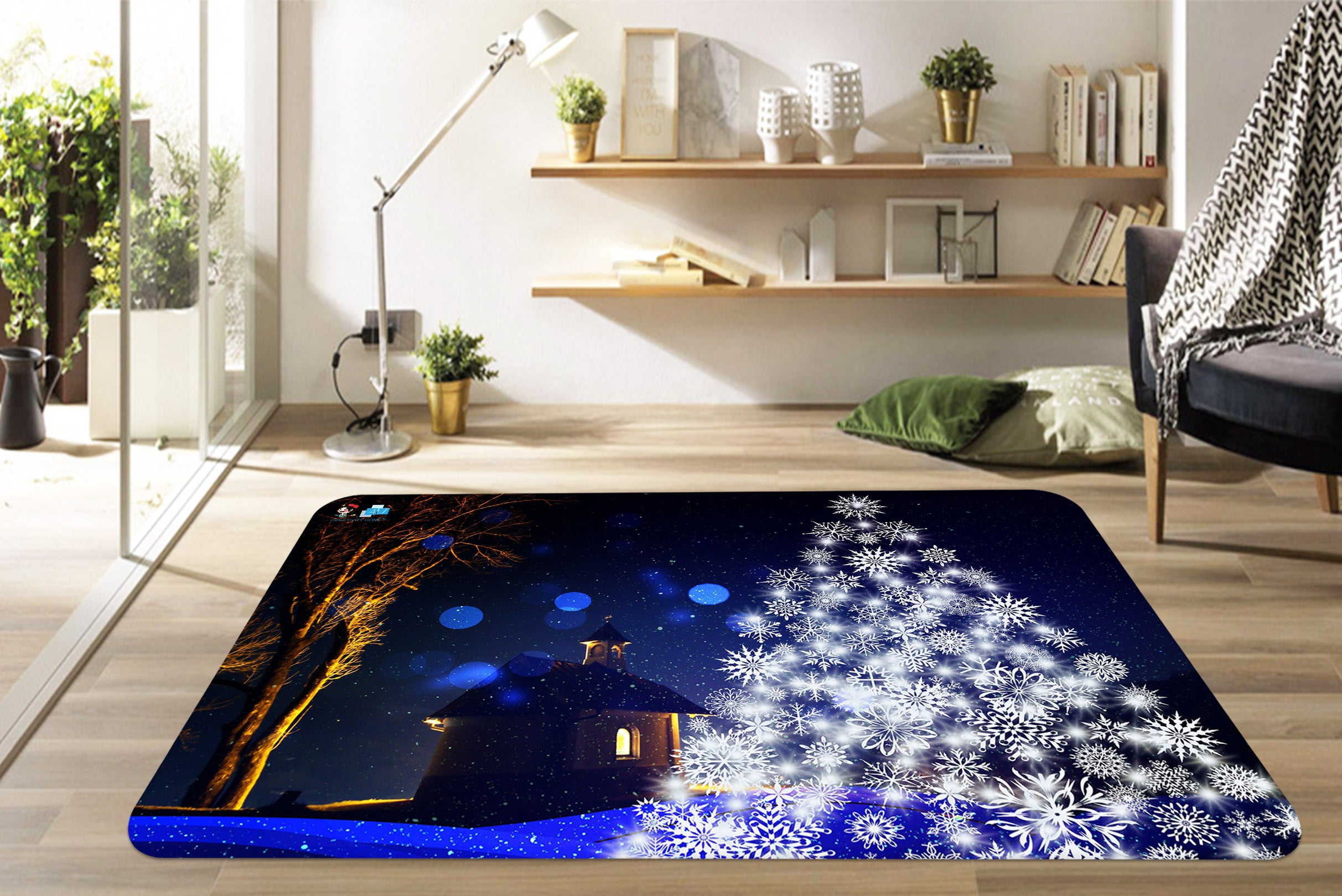 3D Snowflake Tree 65207 Christmas Non Slip Rug Mat Xmas