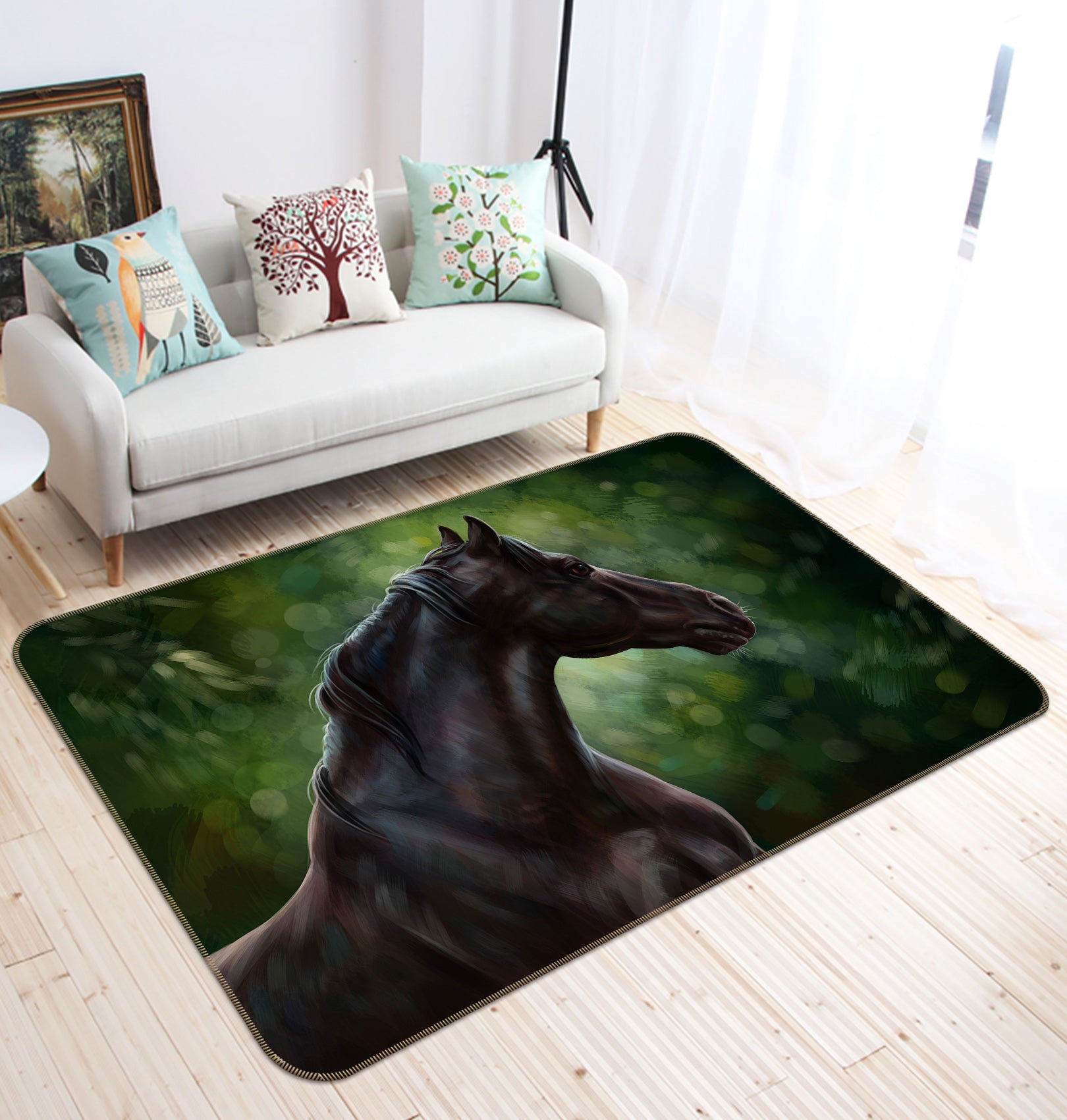 3D Black Horse 024 Animal Non Slip Rug Mat