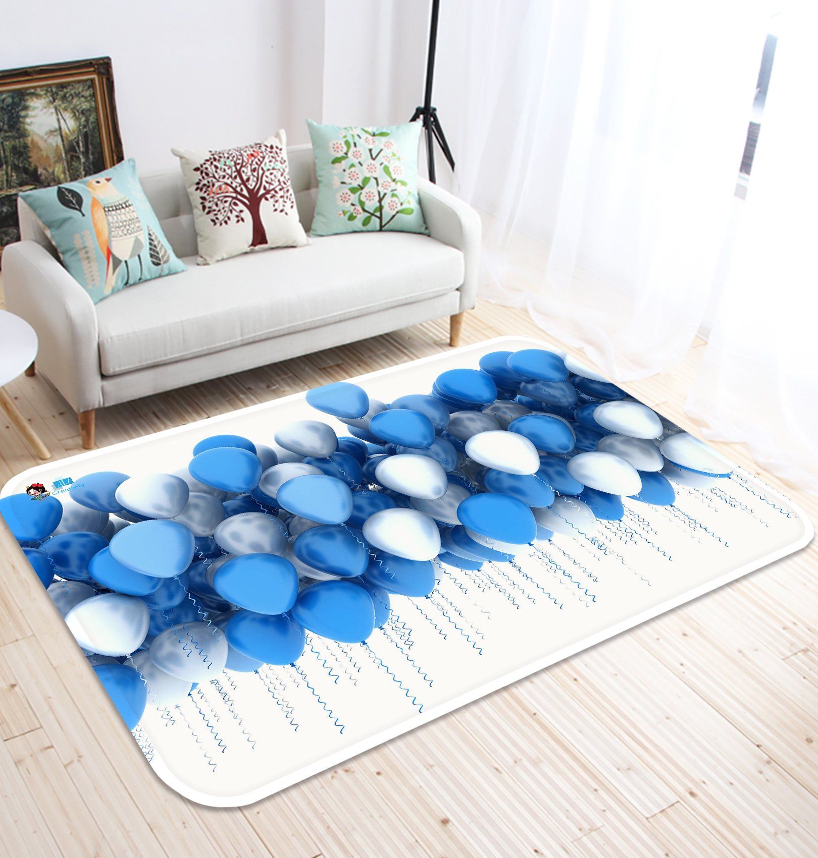 3D Blue And White Balloons 29 Non Slip Rug Mat Mat AJ Creativity Home 