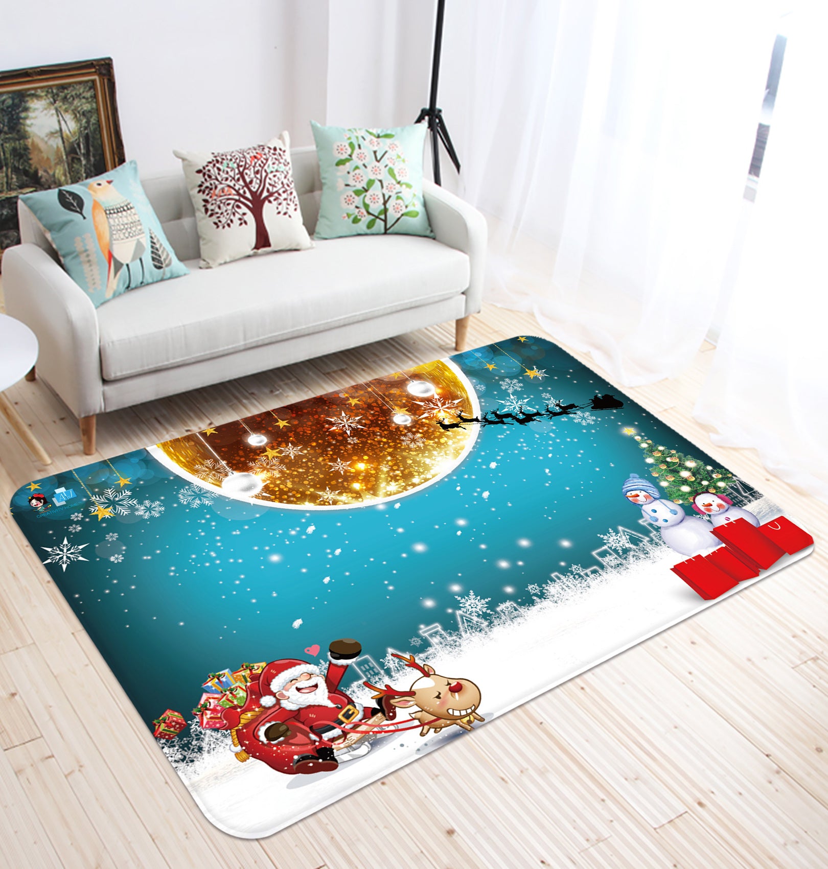 3D Snowfield Golden Ball 65206 Christmas Non Slip Rug Mat Xmas