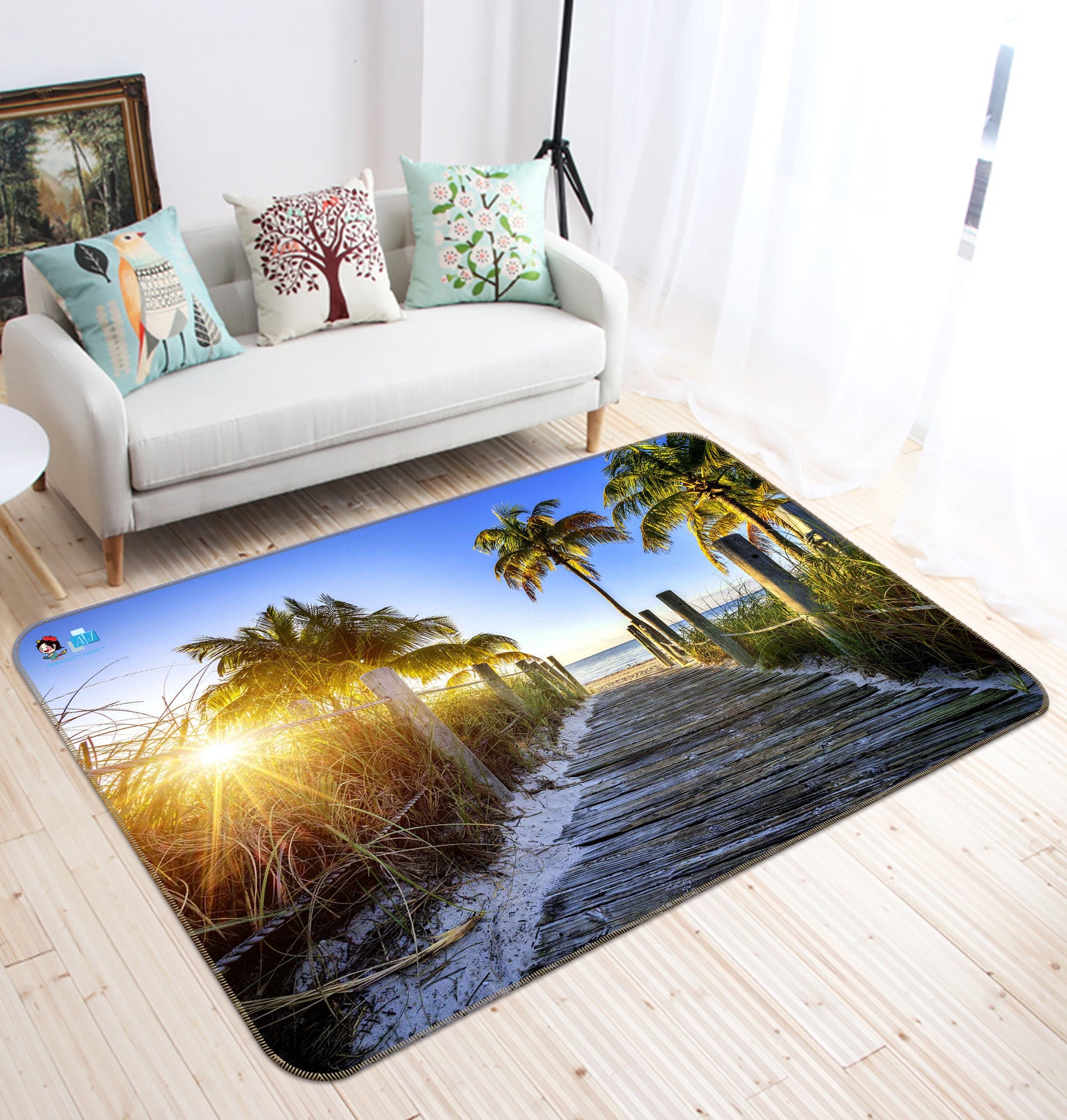 3D Walkway Coconut Tree 66122 Non Slip Rug Mat