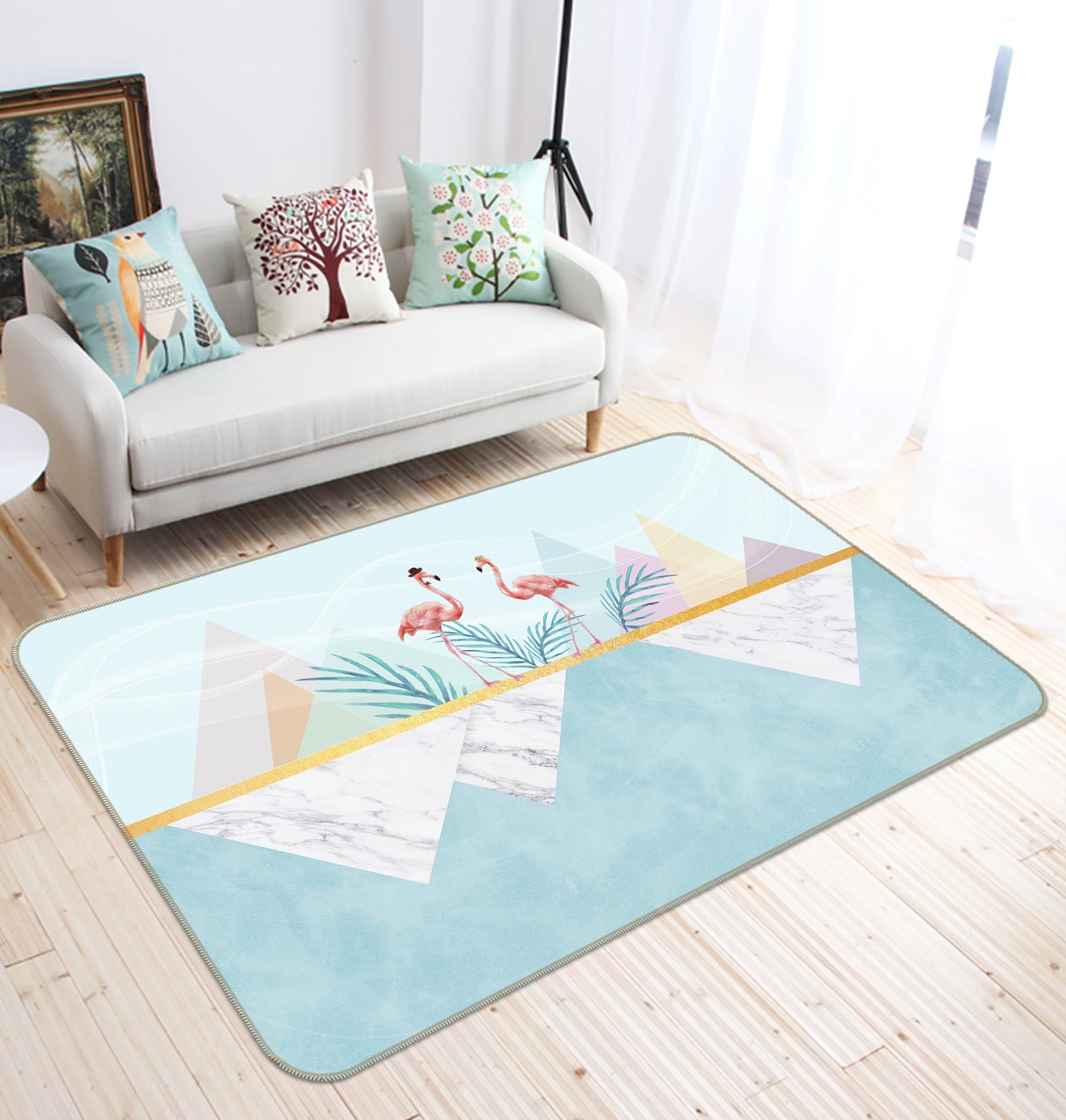 3D Flamingo Triangle 34032 Non Slip Rug Mat