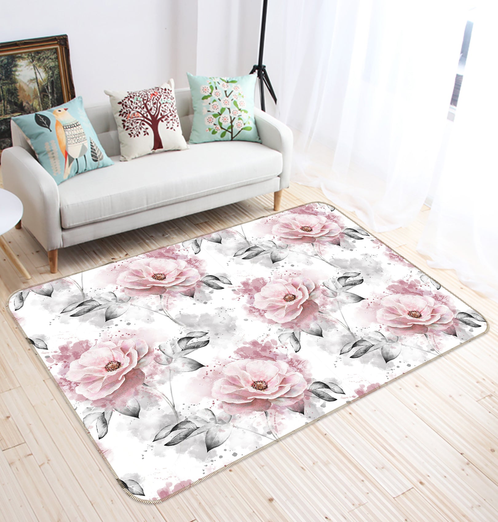 3D Pink Flowers 37093 Non Slip Rug Mat