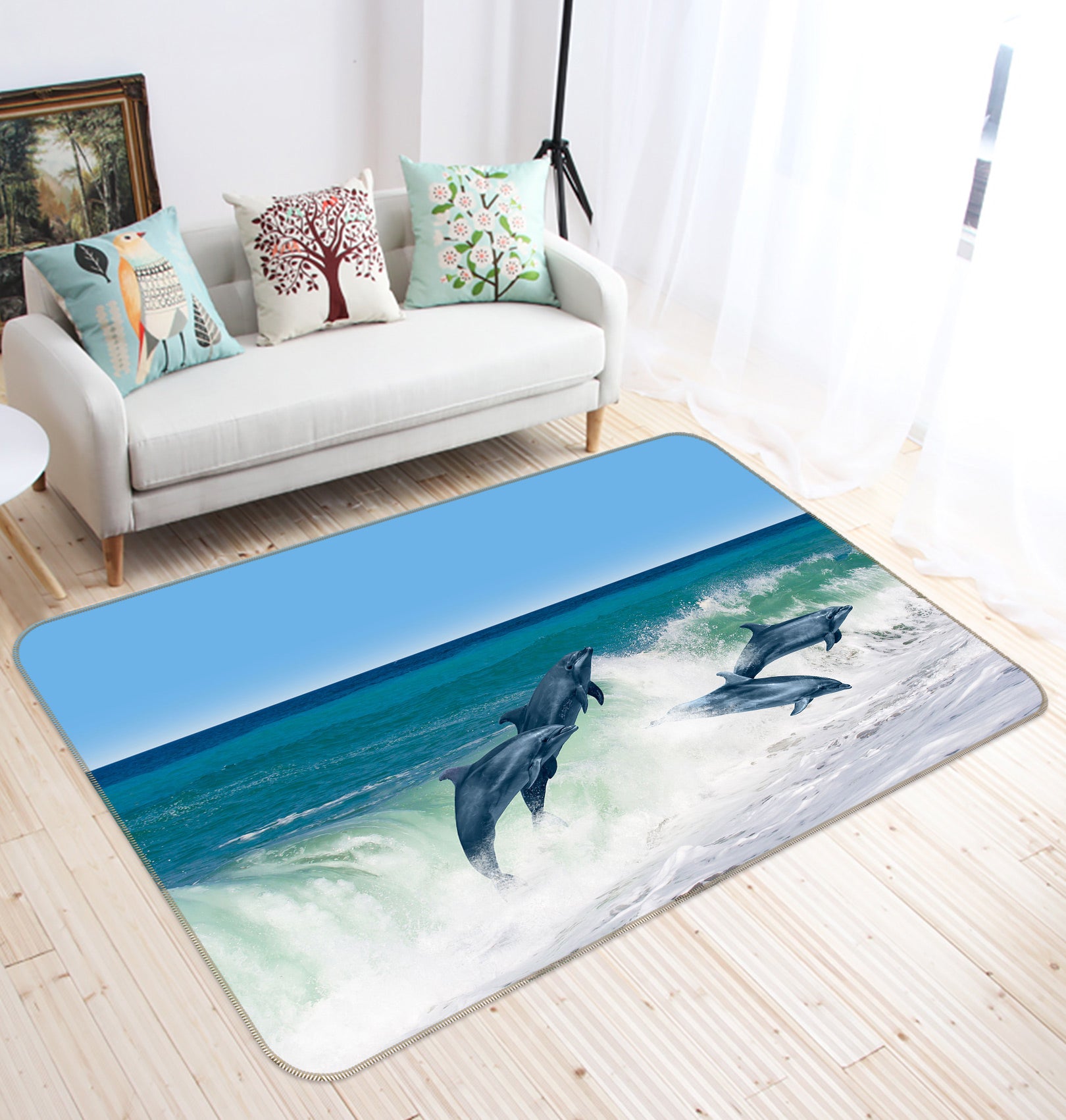 3D Dolphin Waves 77219 Non Slip Rug Mat