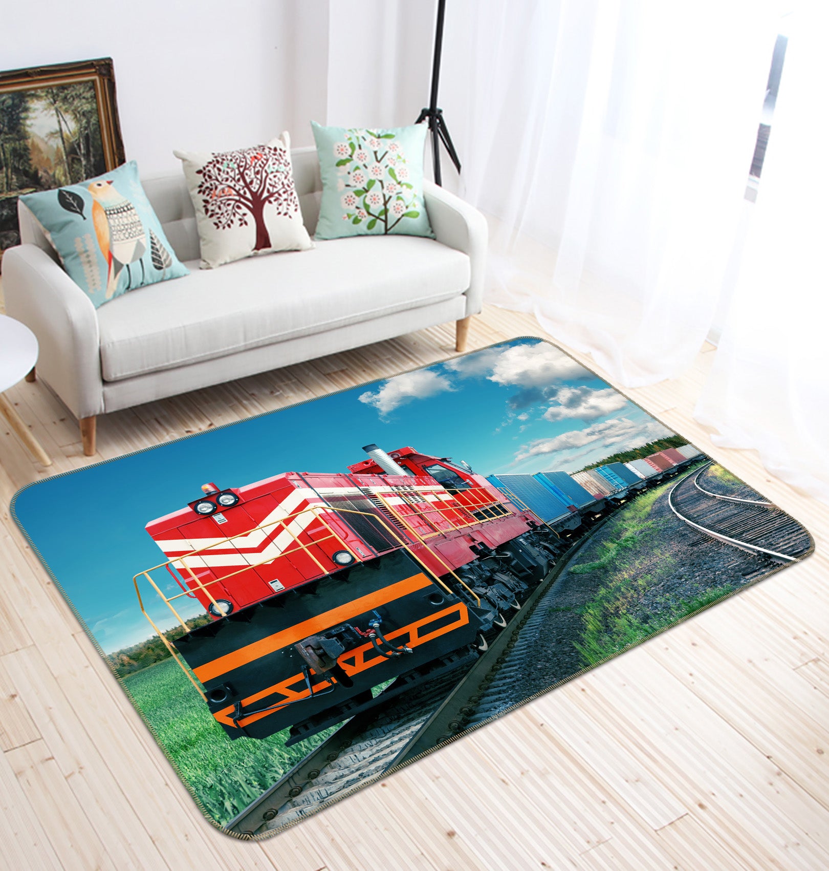 3D Train Track Grass 68119 Vehicle Non Slip Rug Mat