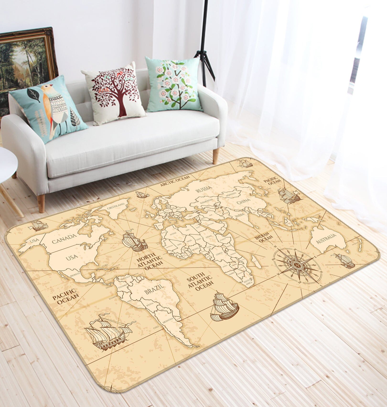 3D Nautical Route 318 World Map Non Slip Rug Mat Mat AJ Creativity Home 