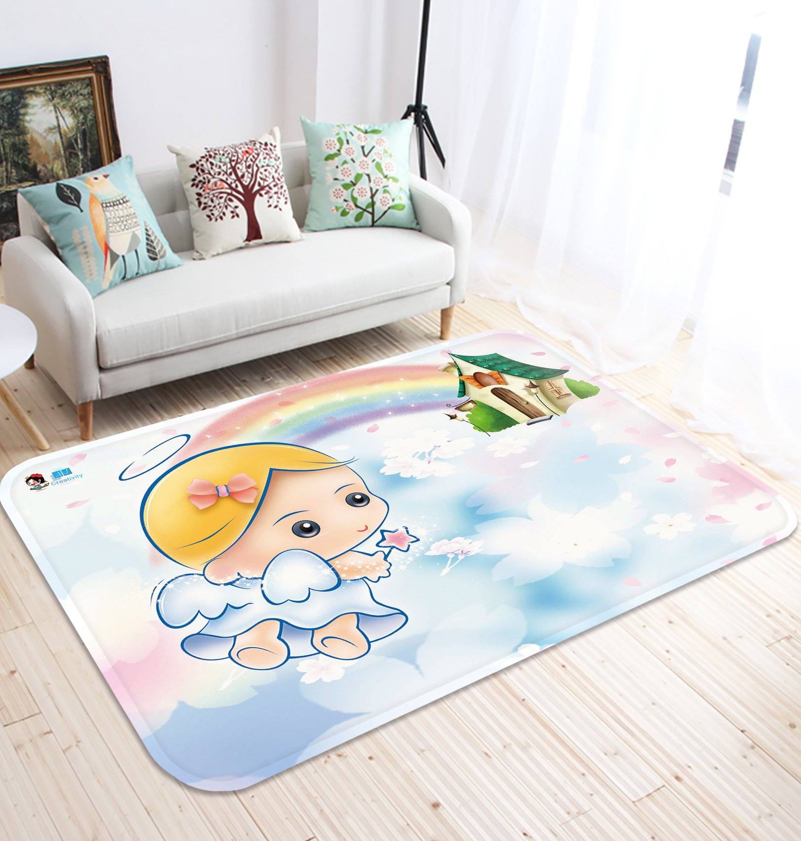 3D Lovely Angel Rainbow House 34 Non Slip Rug Mat Mat AJ Creativity Home 