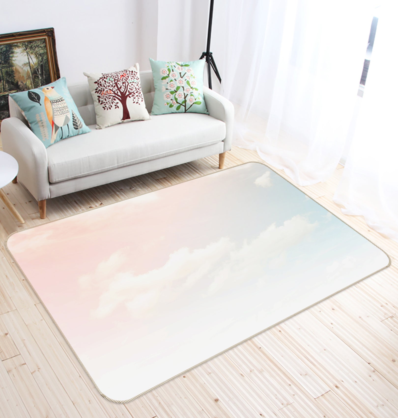 3D Pink Blue Clouds 31065 Non Slip Rug Mat