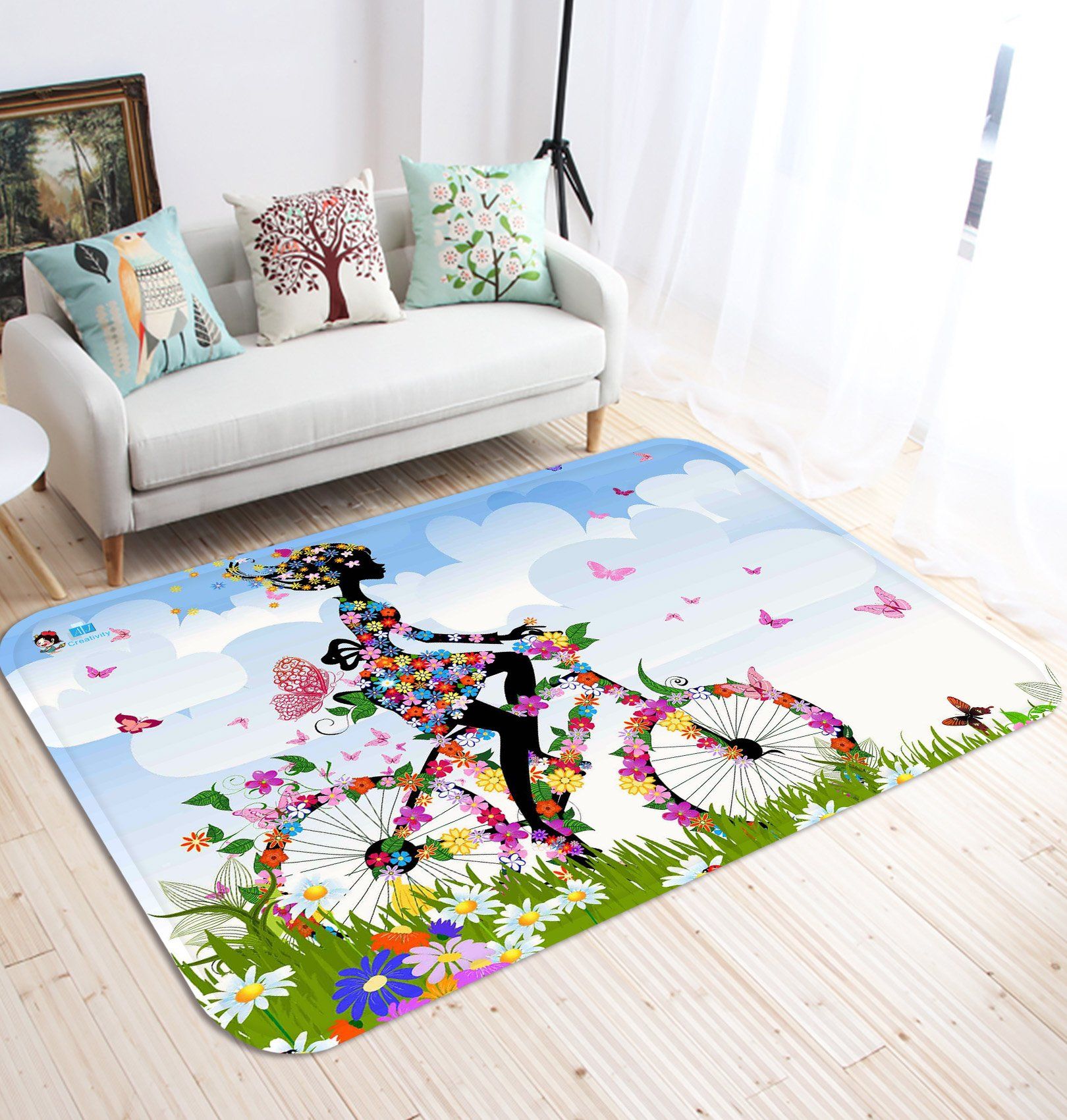 3D Flowers Girl Cycling 43 Non Slip Rug Mat Mat AJ Creativity Home 