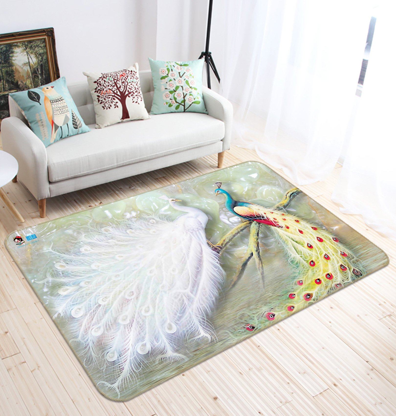 3D White Peacock 564 Non Slip Rug Mat Mat AJ Creativity Home 