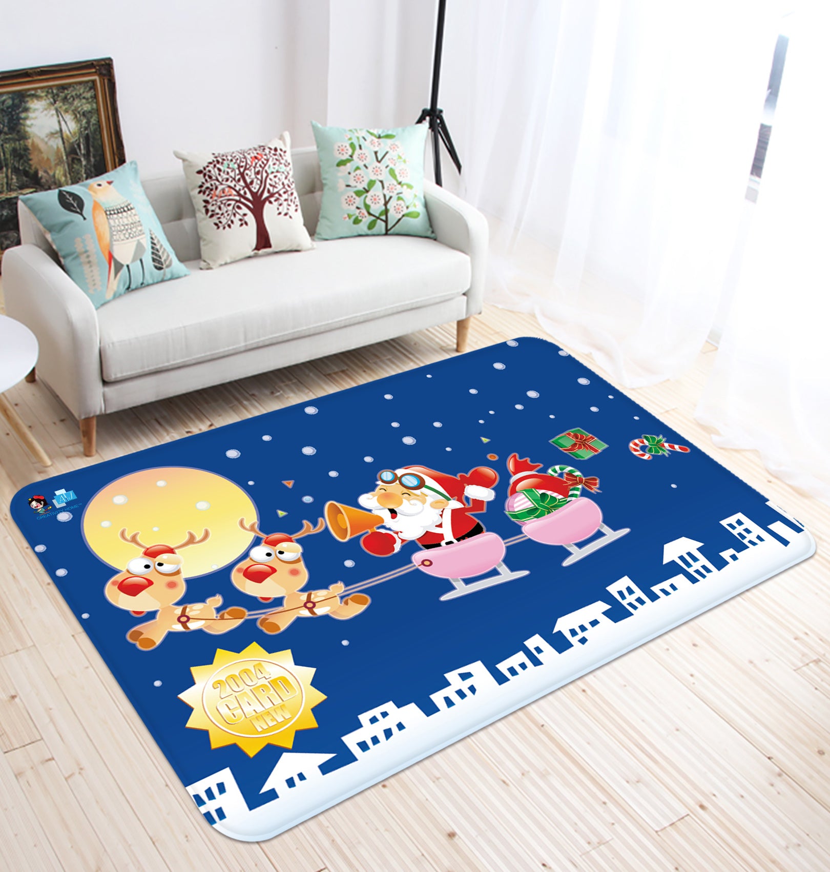 3D Moon Sleigh Santa 65197 Christmas Non Slip Rug Mat Xmas
