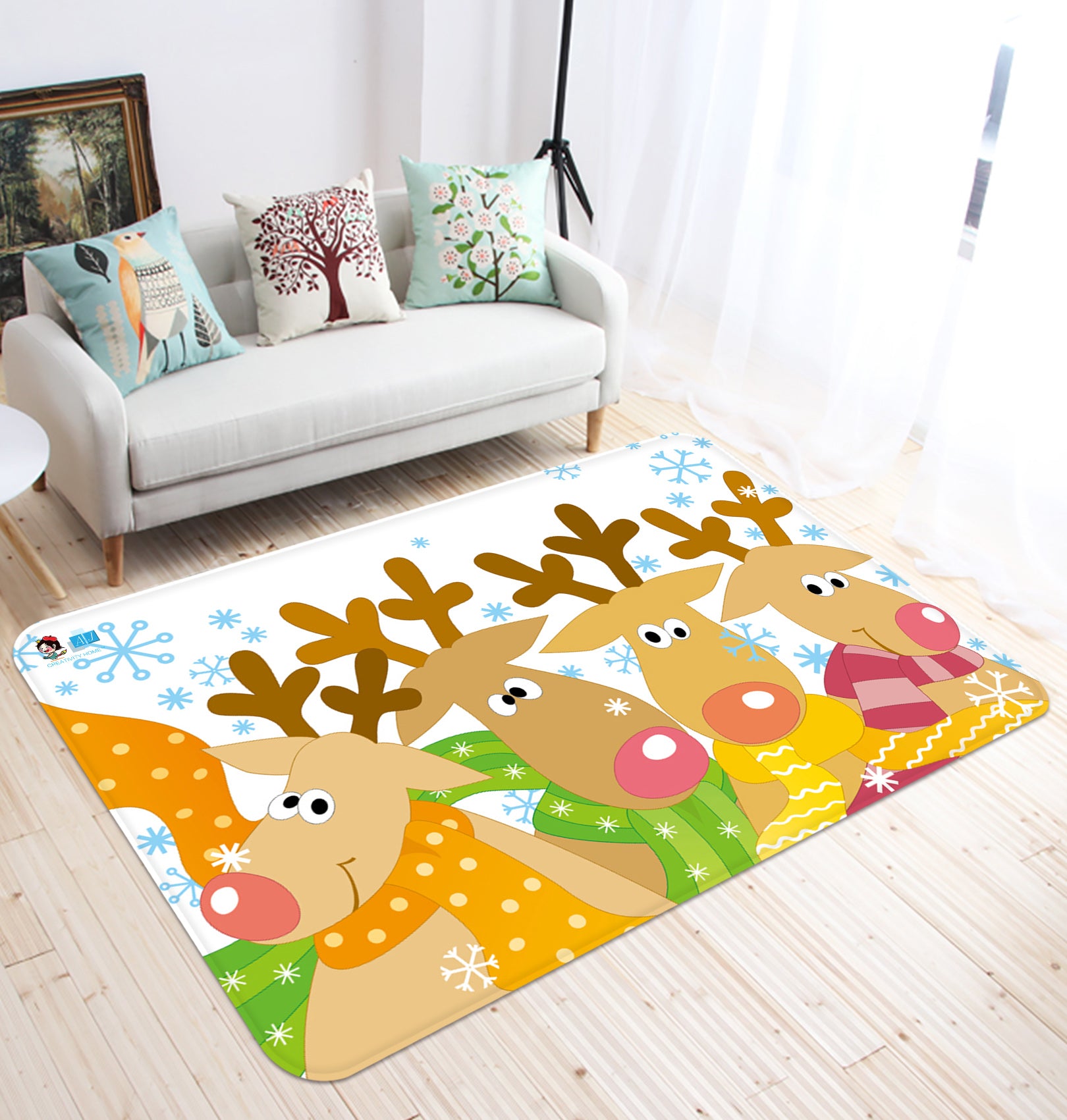 3D Group Deer Snowflake 65174 Christmas Non Slip Rug Mat Xmas
