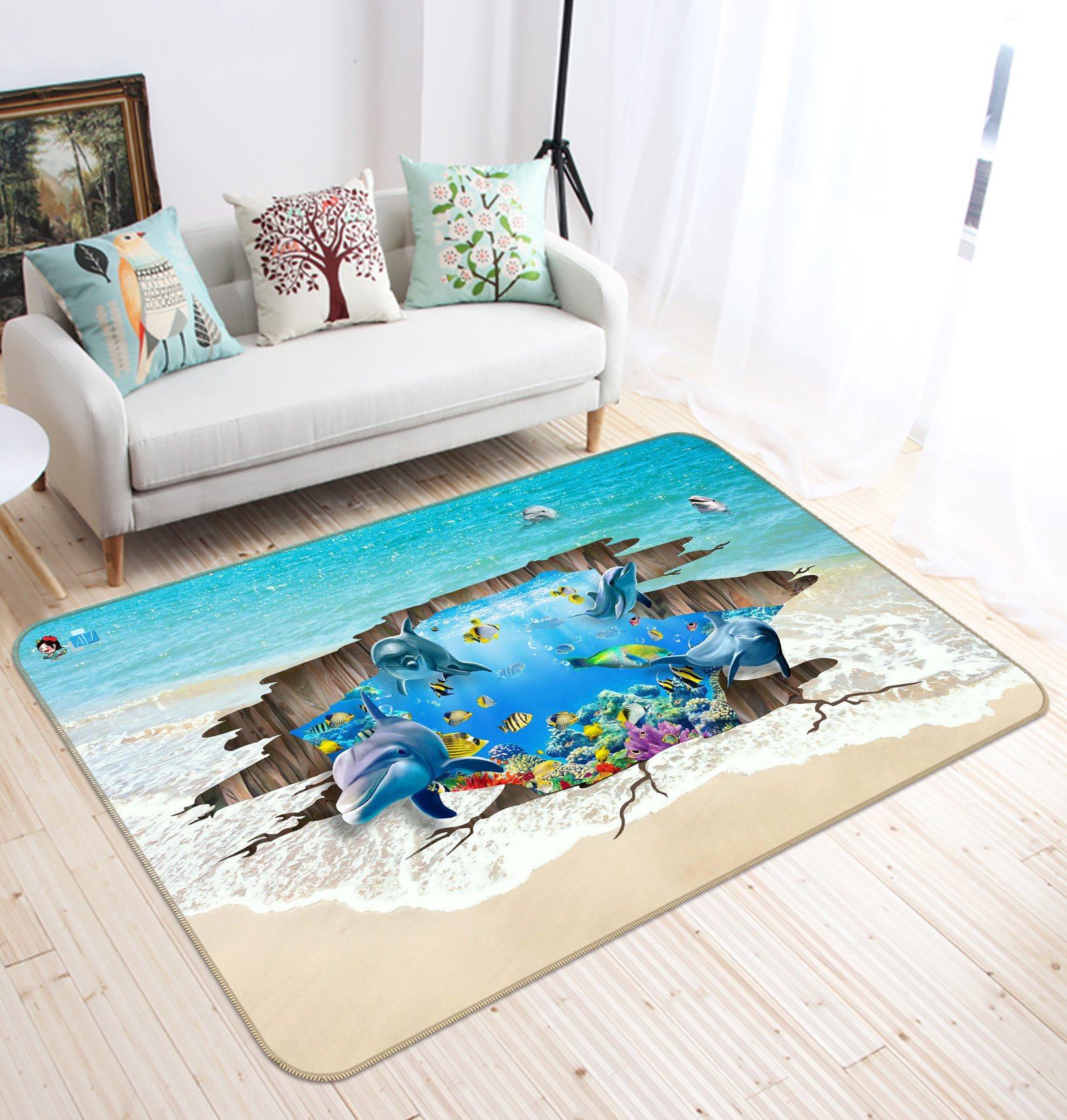 3D Beach Dolphin 572 Non Slip Rug Mat Mat AJ Creativity Home 