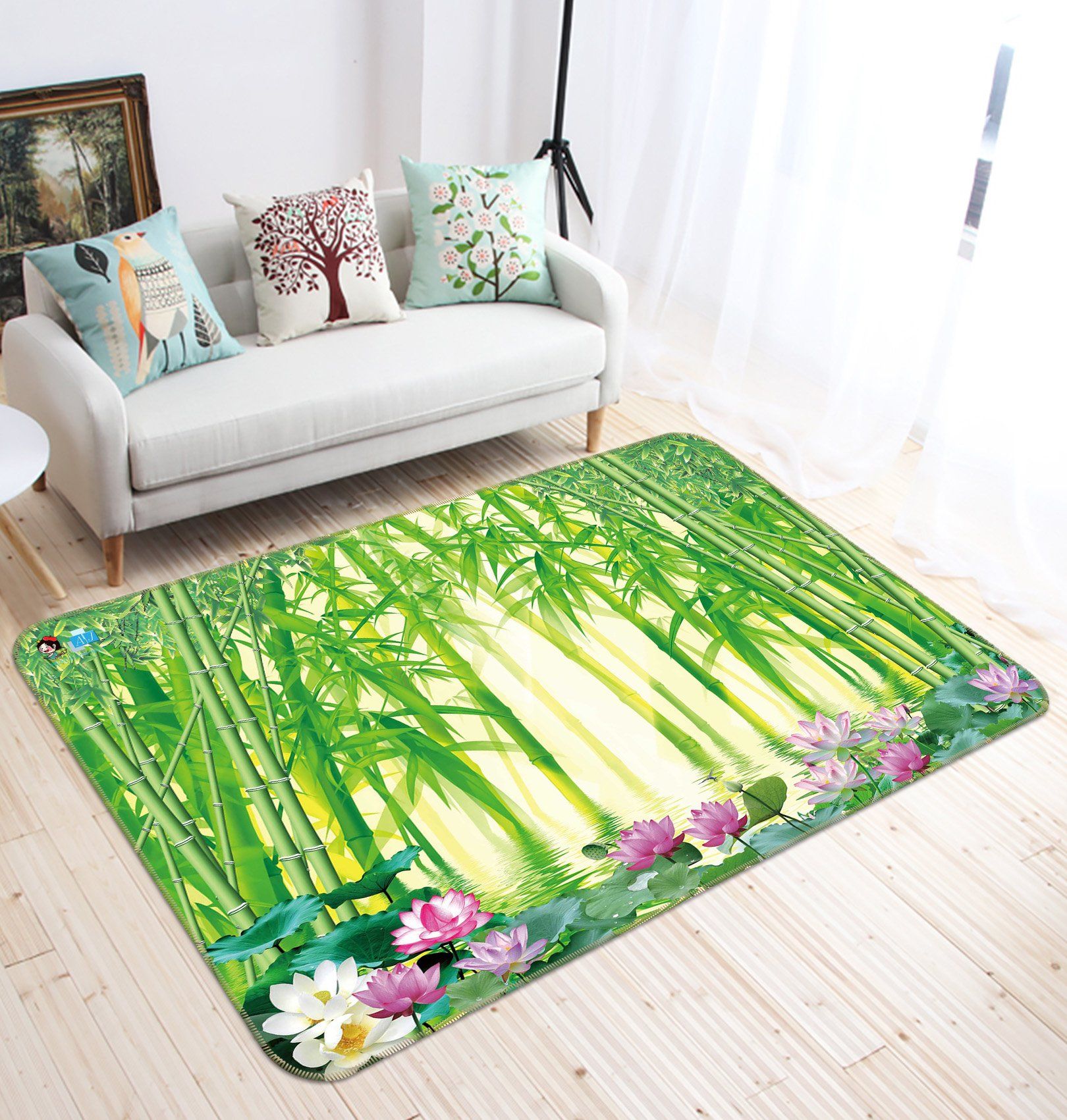 3D Bamboo Forest Lotus 566 Non Slip Rug Mat Mat AJ Creativity Home 
