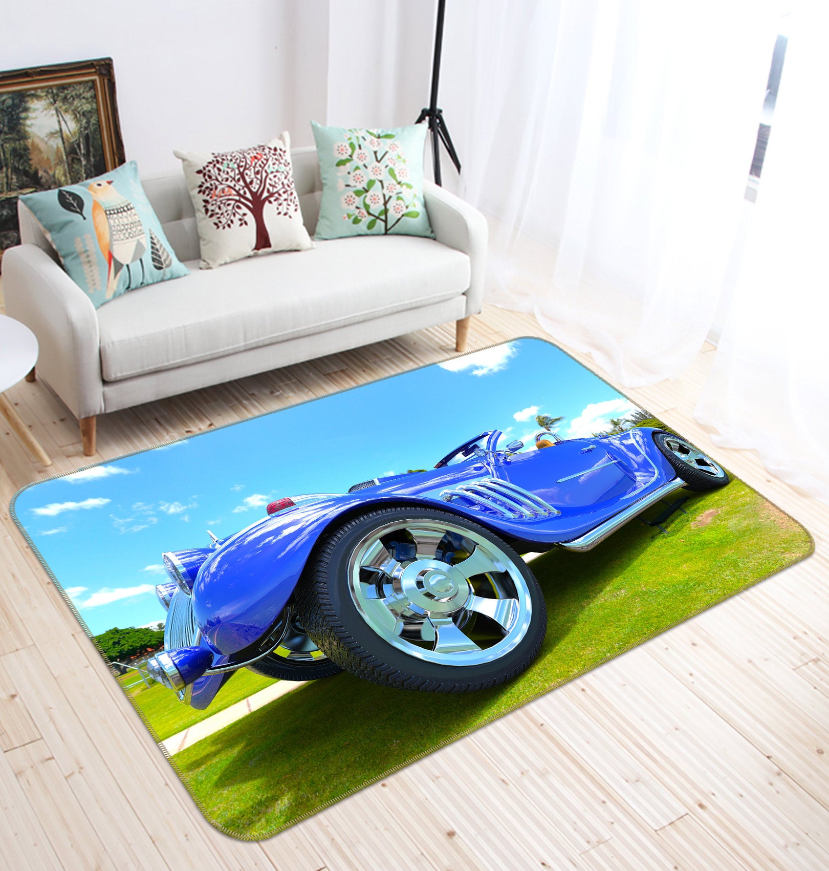3D Grass Blue Car 67221 Vehicle Non Slip Rug Mat