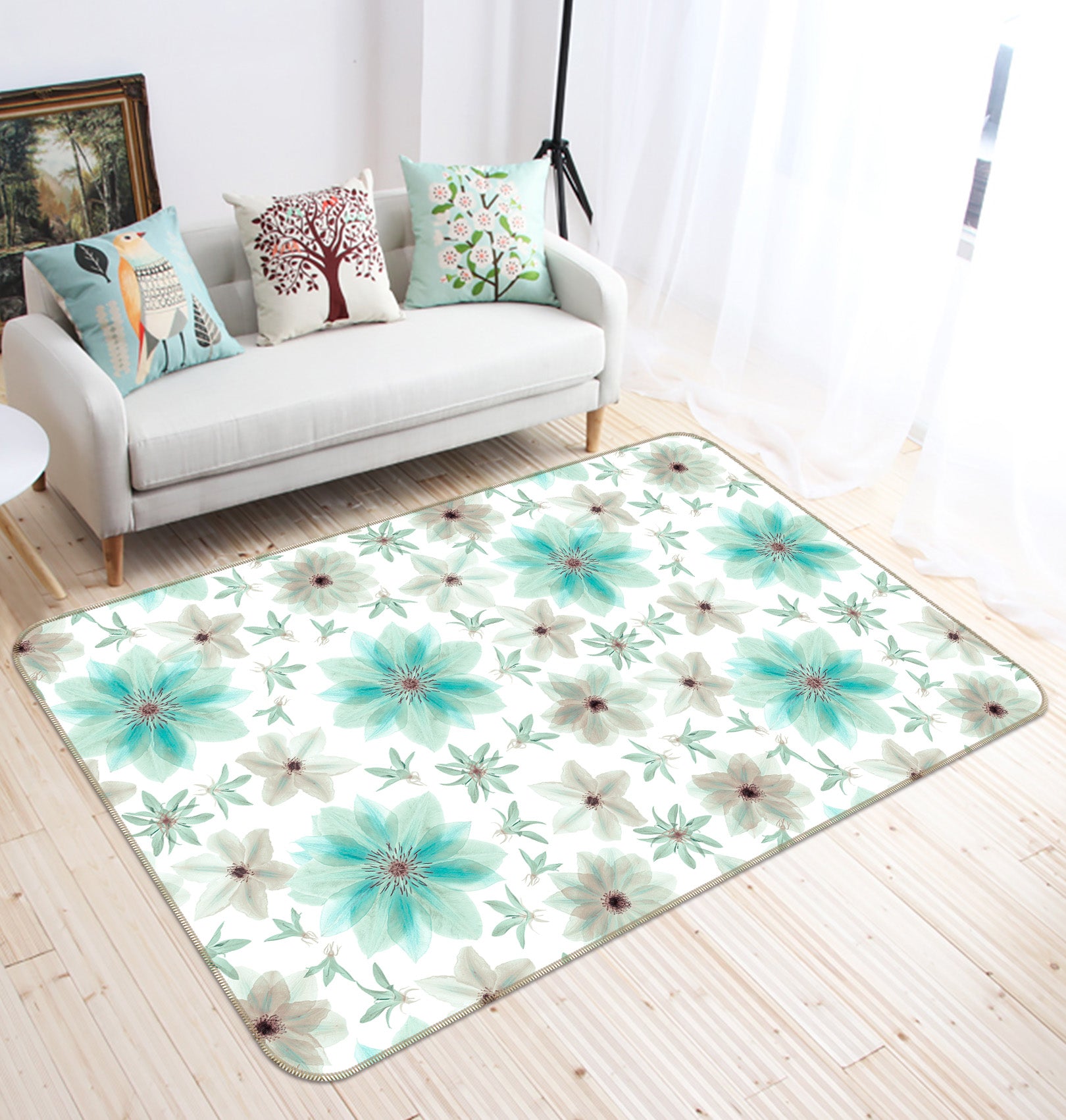 3D Gray Green Flower 83282 Assaf Frank Rug Non Slip Rug Mat