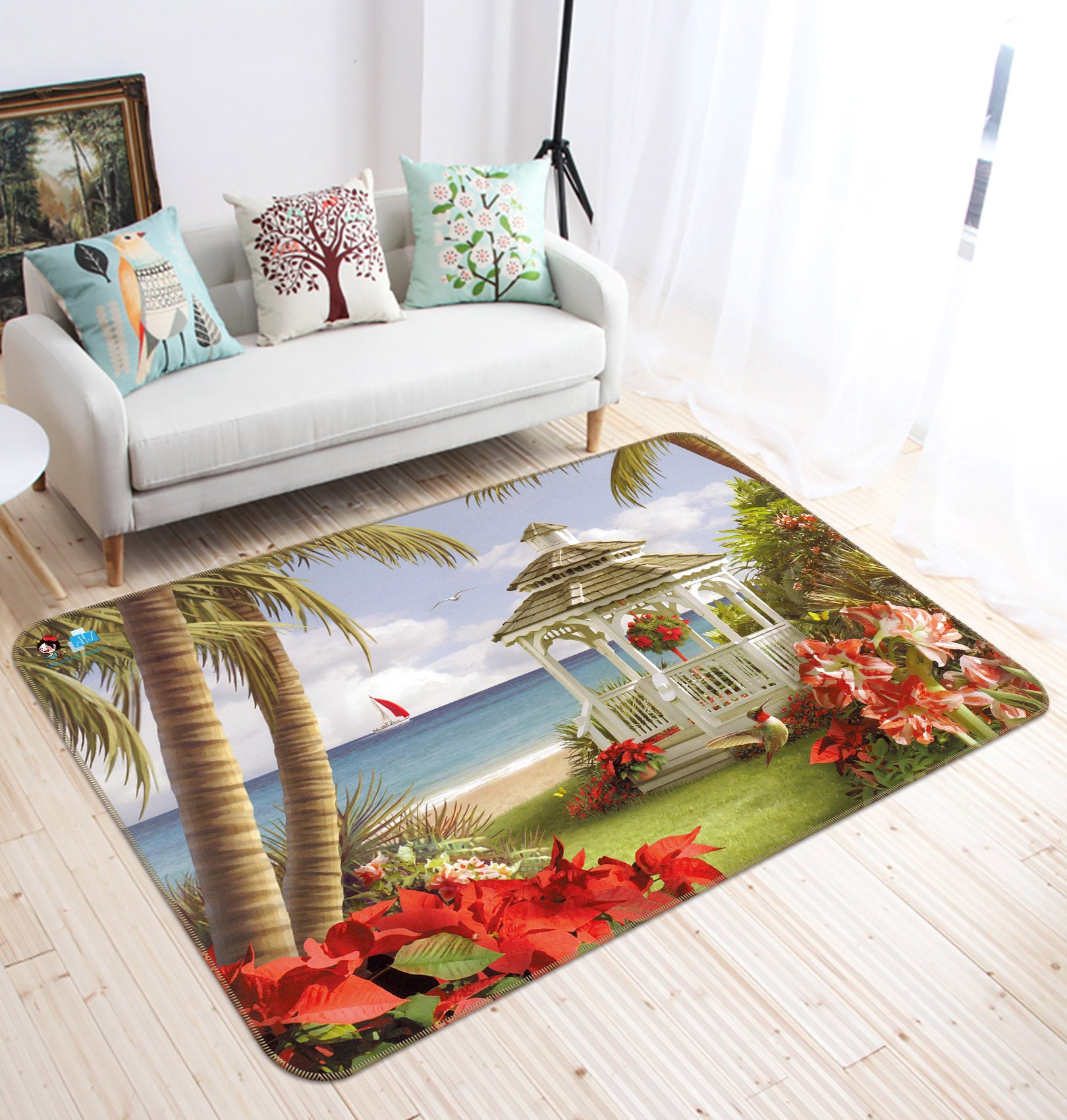 3D Seaside Coconut Tree 66107 Non Slip Rug Mat