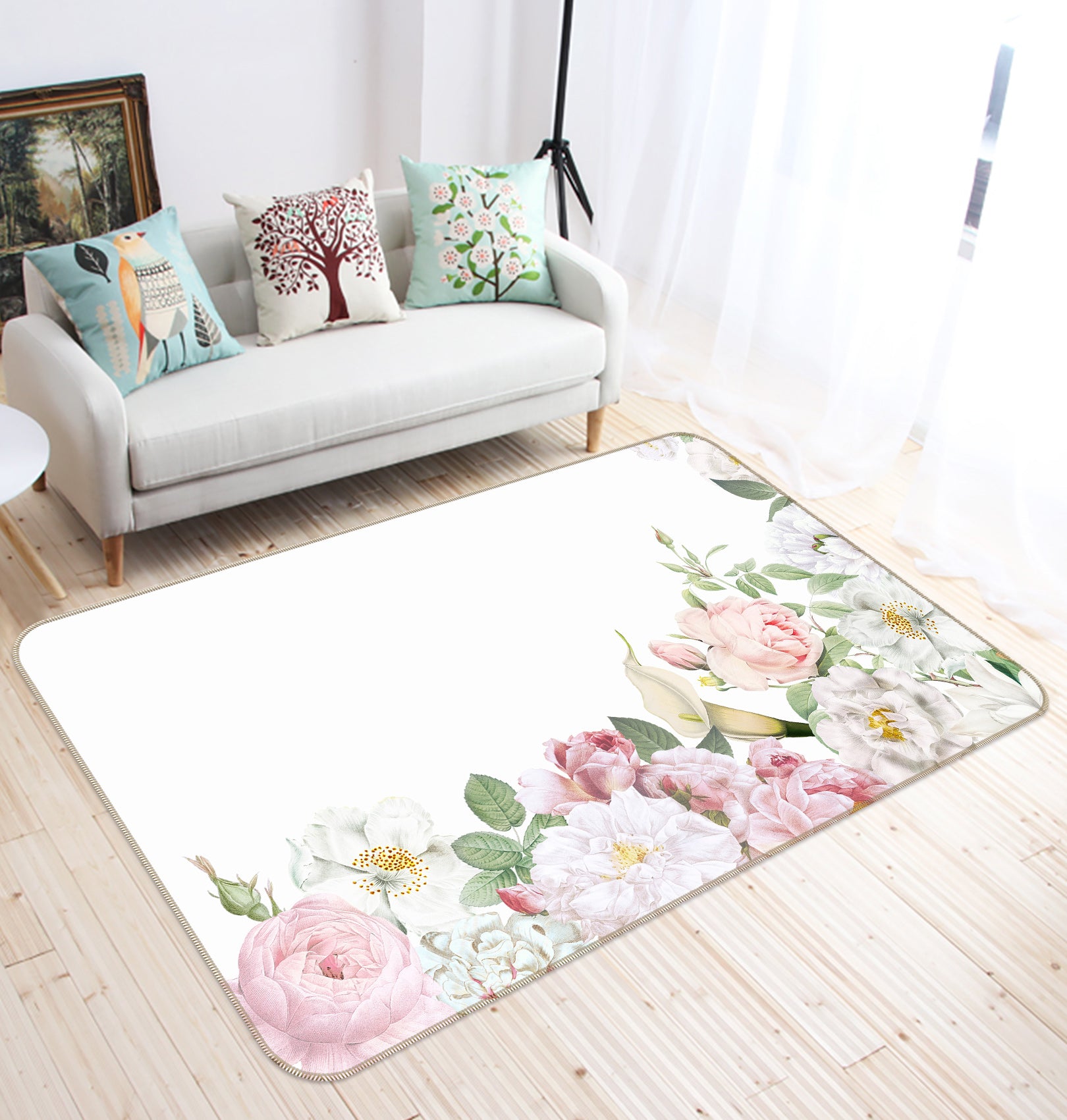 3D White Peony 077 Uta Naumann Rug Non Slip Rug Mat