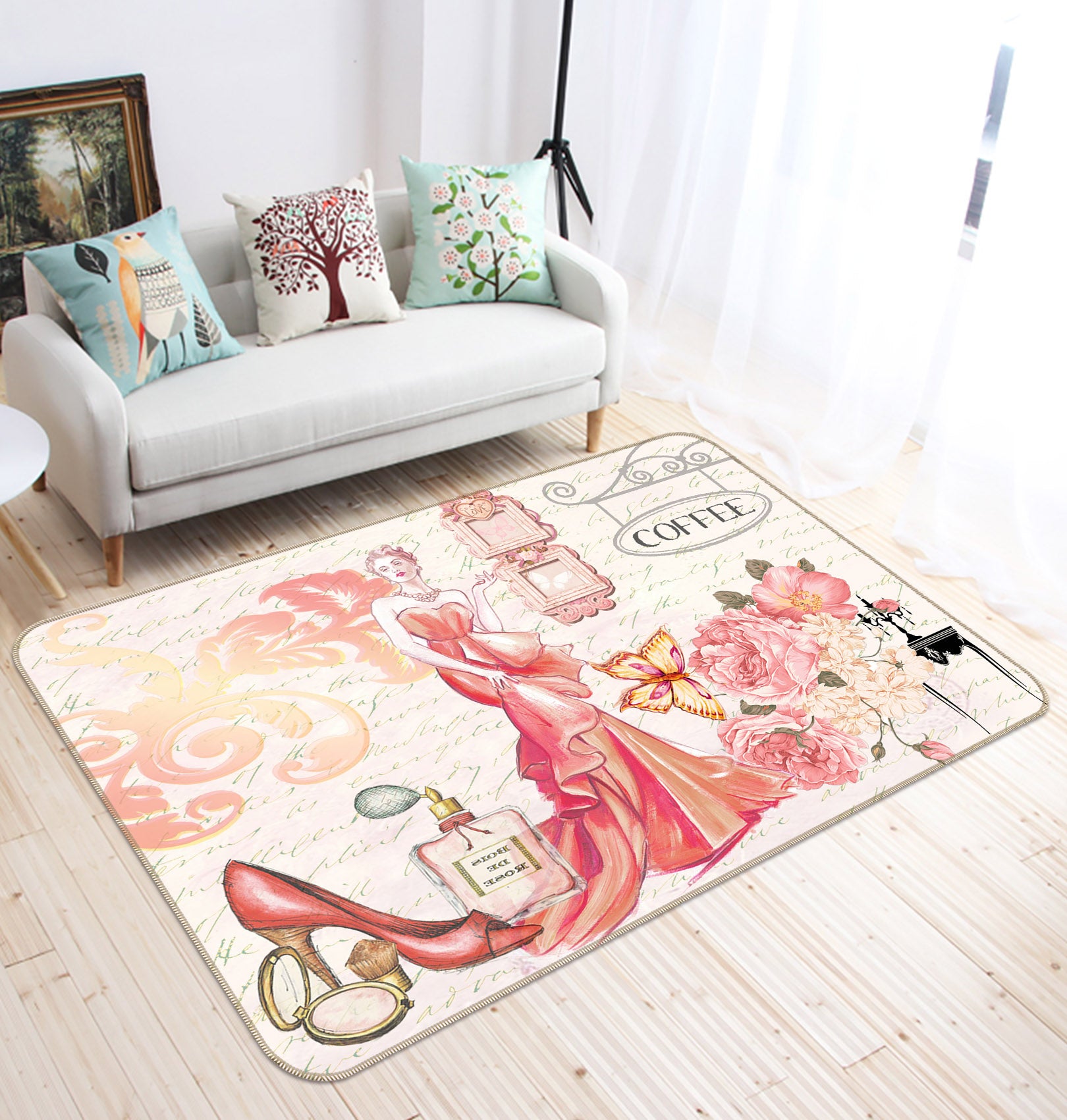 3D Pink Flower Beauty 33108 Non Slip Rug Mat