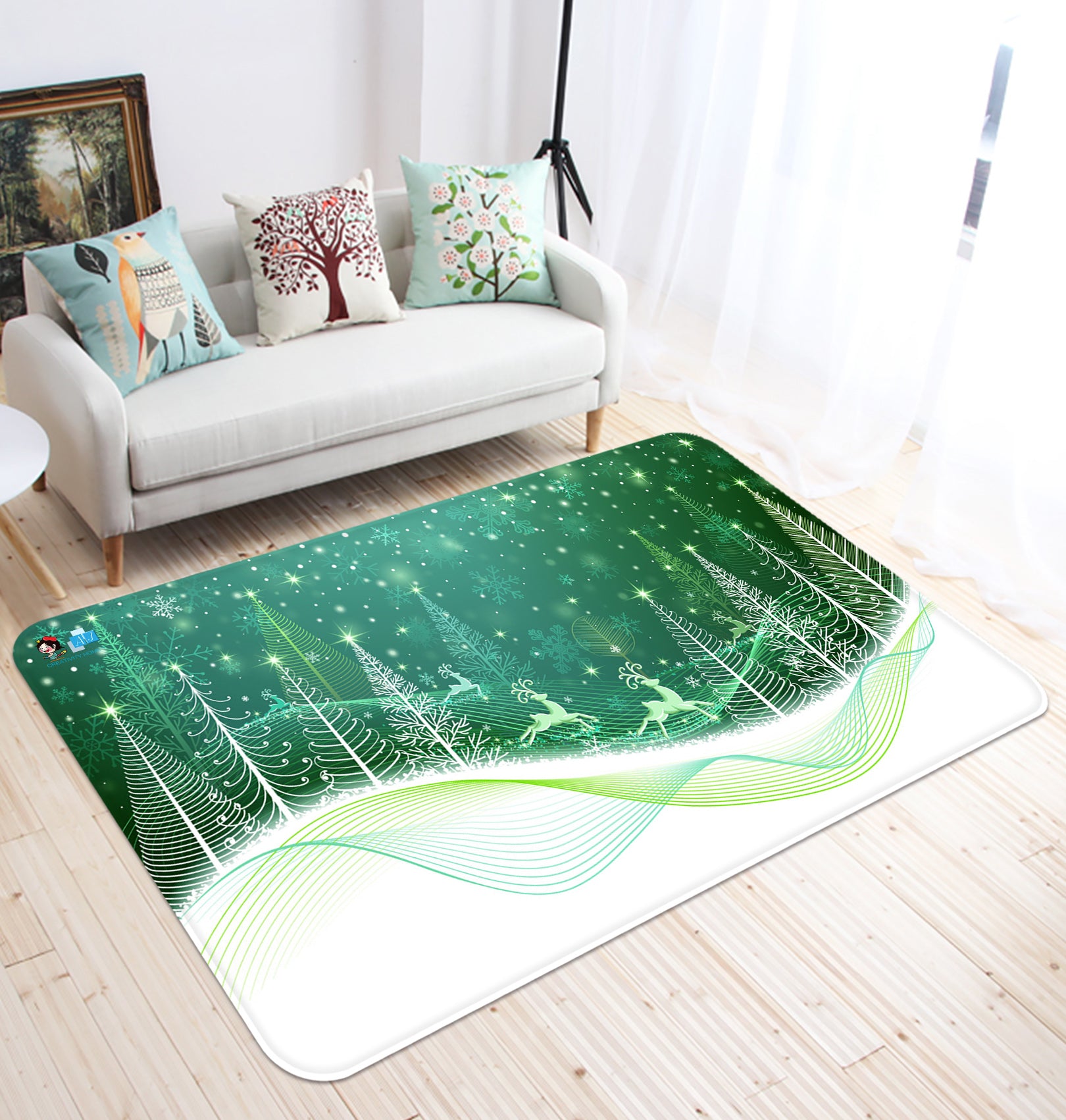 3D Green Tree 65169 Christmas Non Slip Rug Mat Xmas