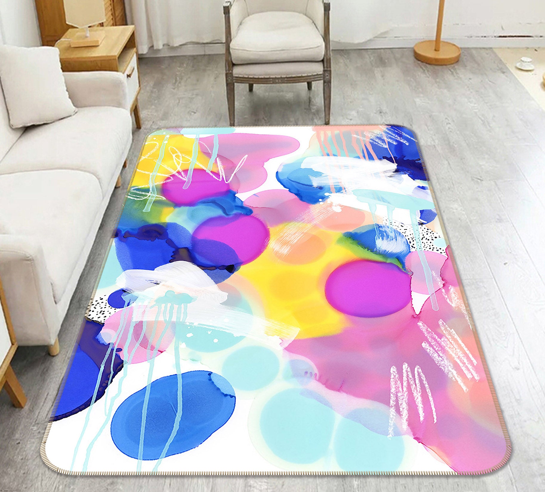 3D Color Circle Pattern 65014 Non Slip Rug Mat