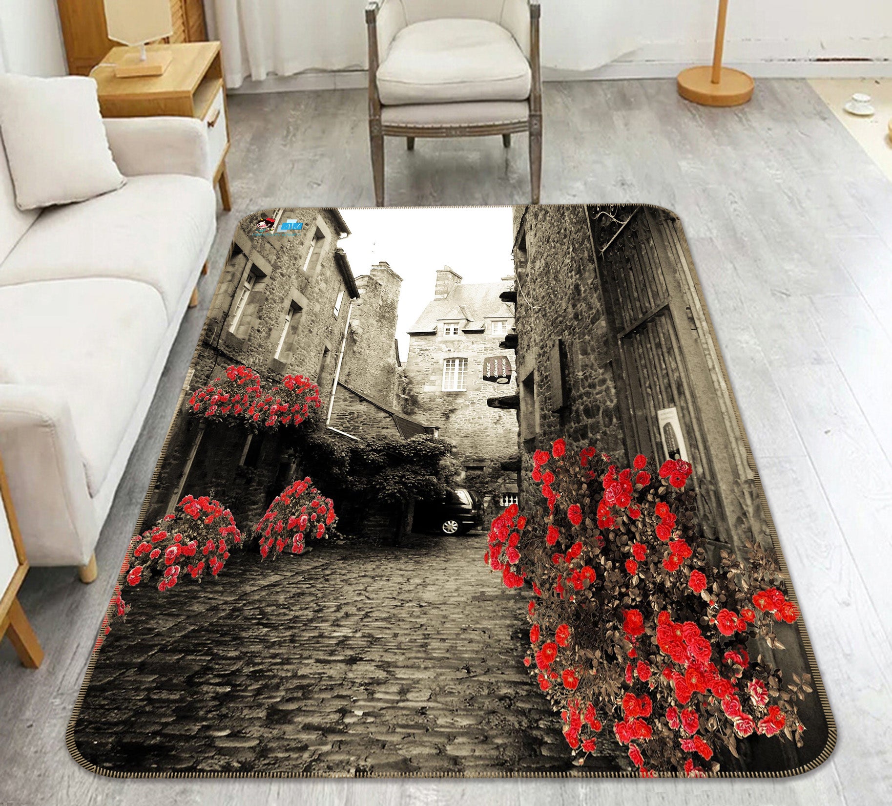 3D Street Red Flower 66128 Non Slip Rug Mat