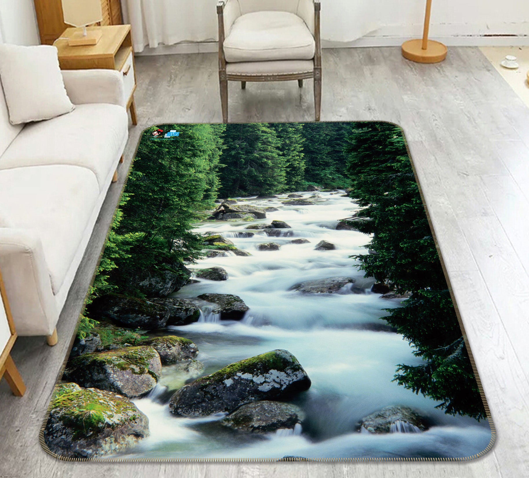 3D Mountain Running Water 66138 Non Slip Rug Mat