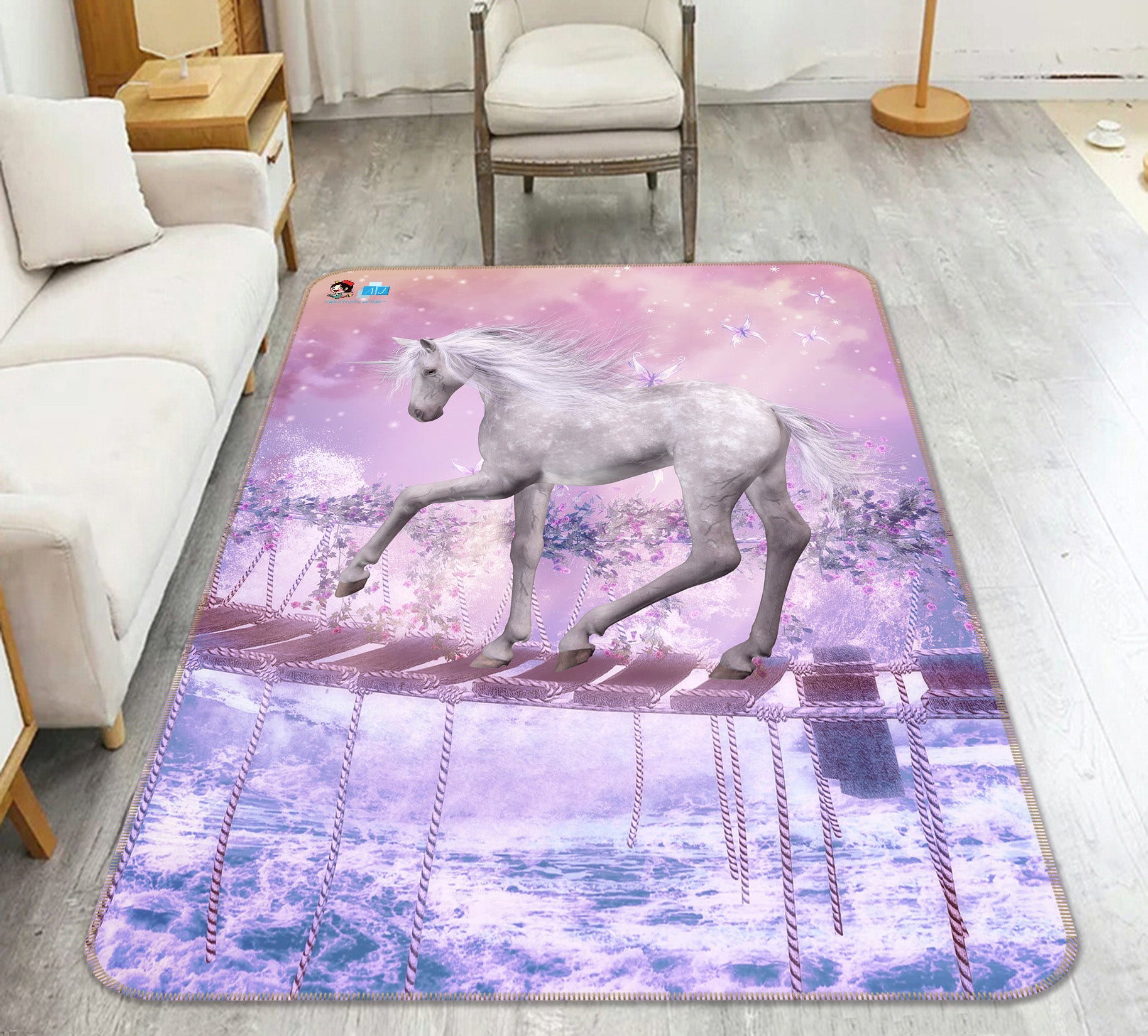 3D White Horse 66146 Non Slip Rug Mat