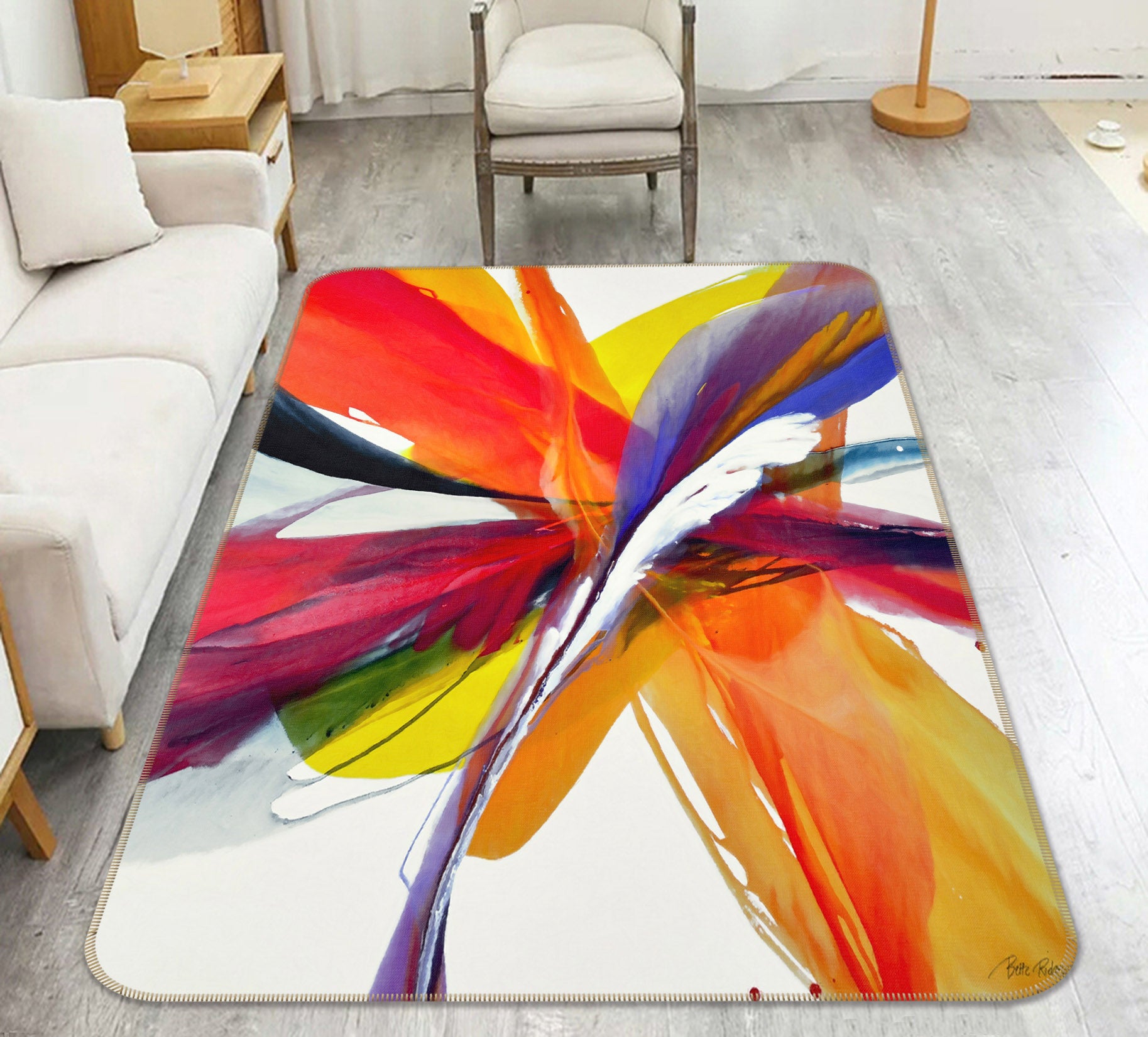 3D Orange Color Pattern 65044 Non Slip Rug Mat