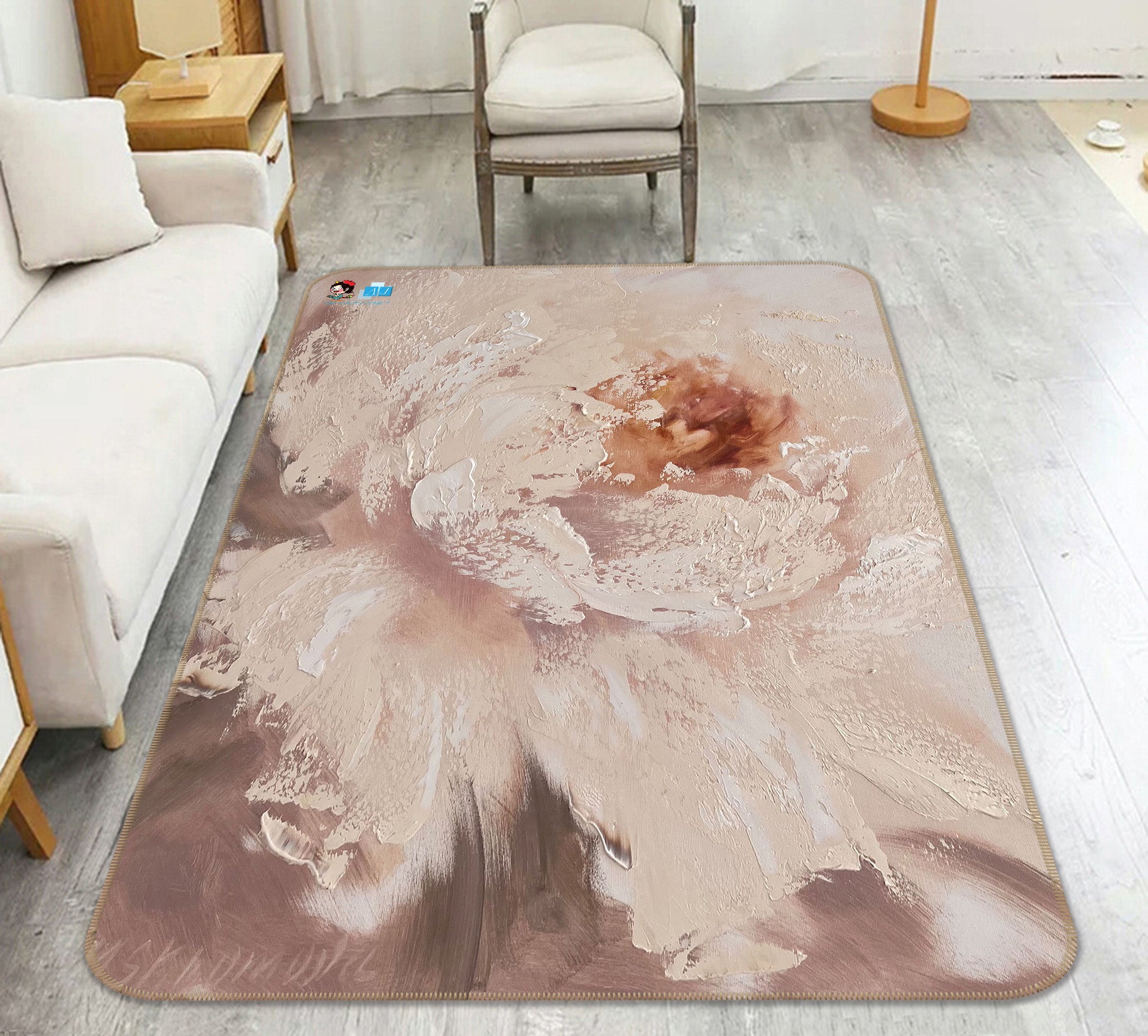 3D Pink Painting Flower 4114 Skromova Marina Rug Non Slip Rug Mat