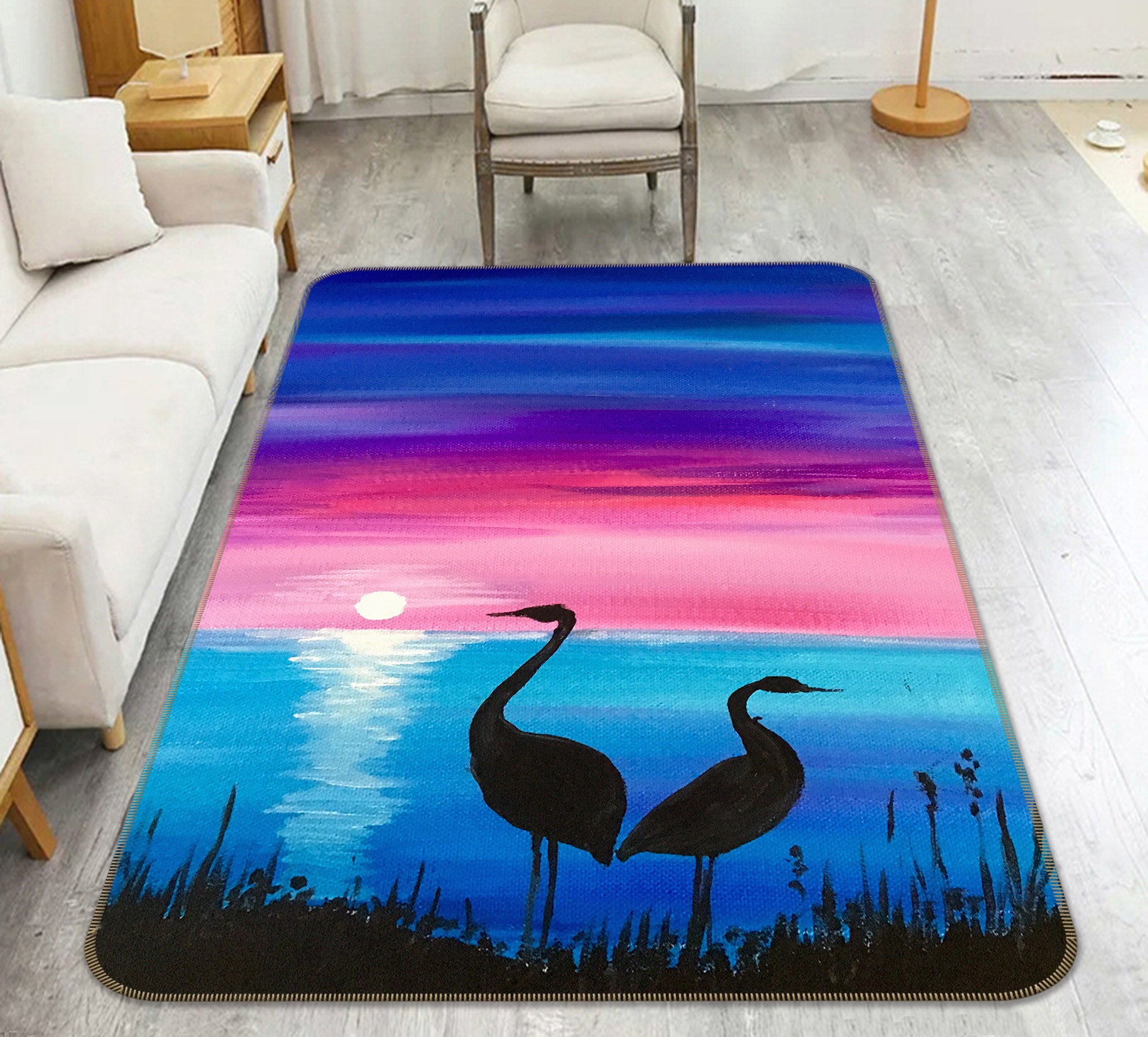 3D Blue Red Sky Flamingo 65033 Non Slip Rug Mat