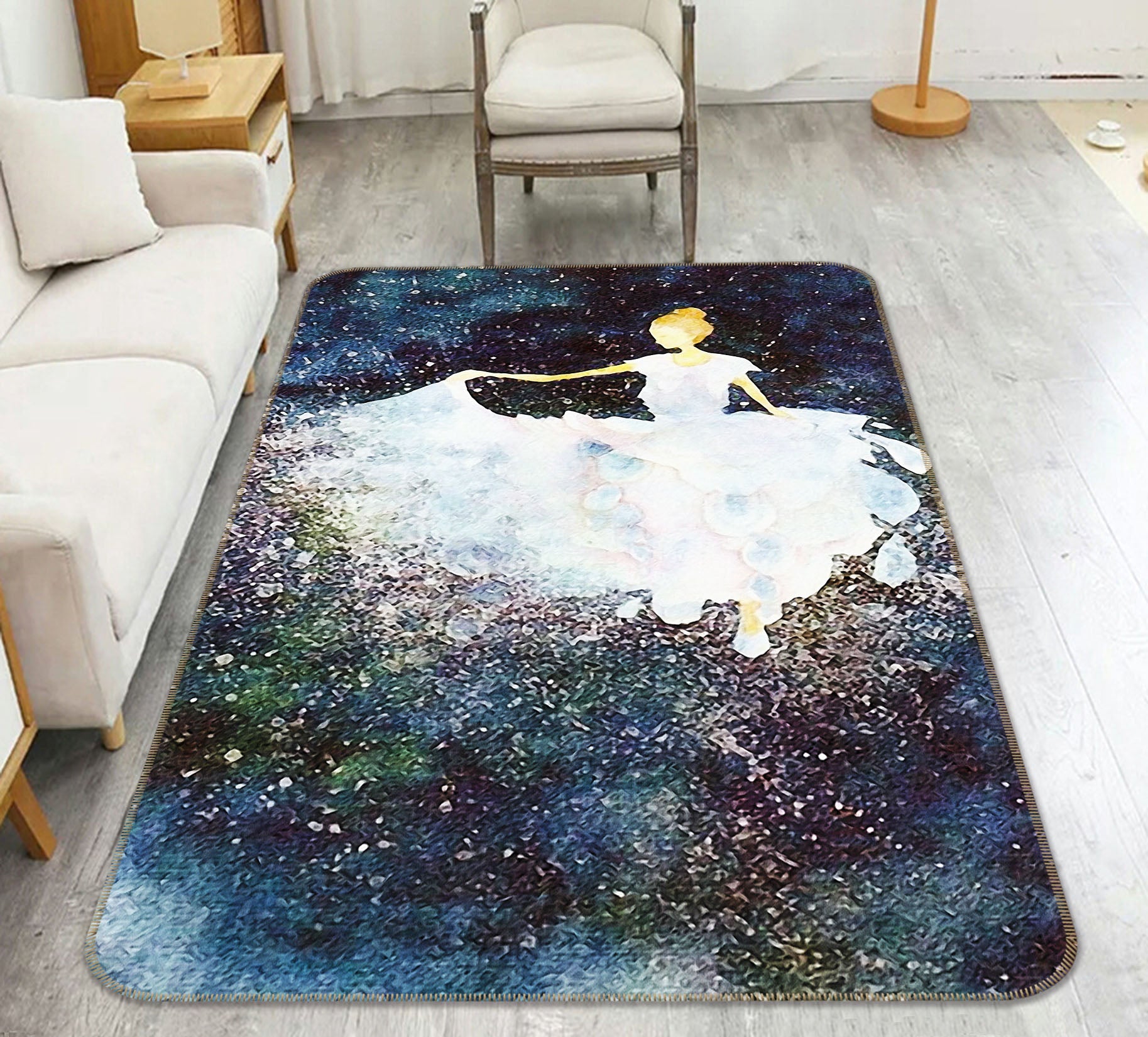 3D White Skirt Girl 65022 Non Slip Rug Mat
