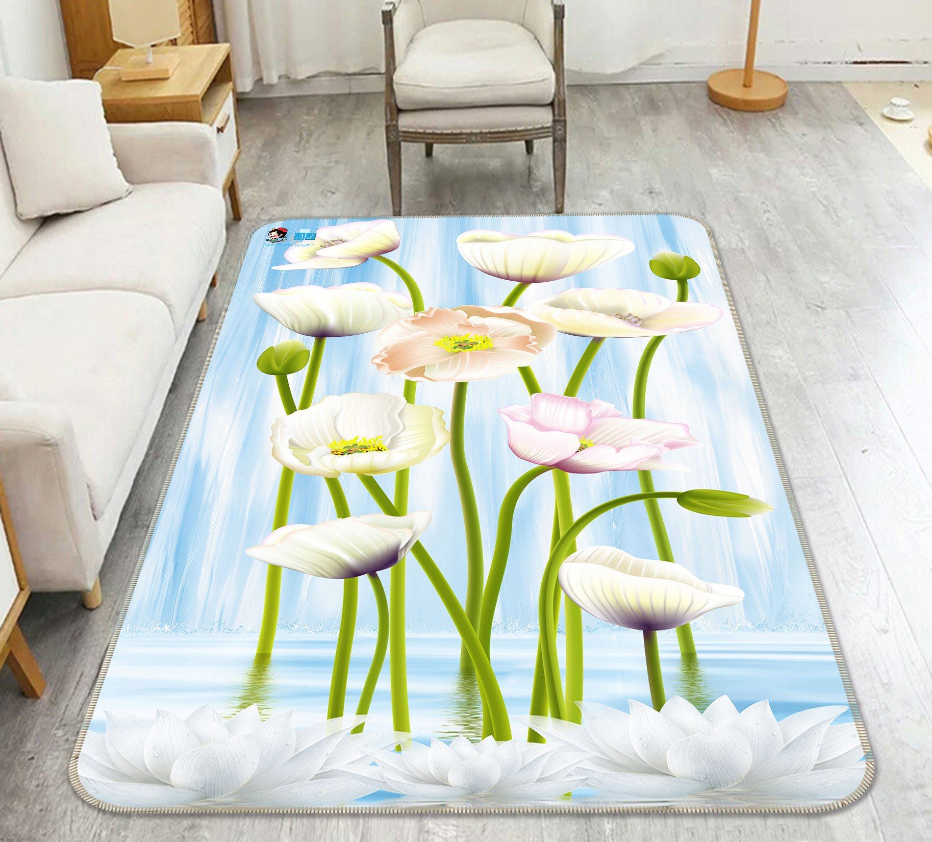 3D Tulip Lotus 024 Non Slip Rug Mat Mat AJ Creativity Home 